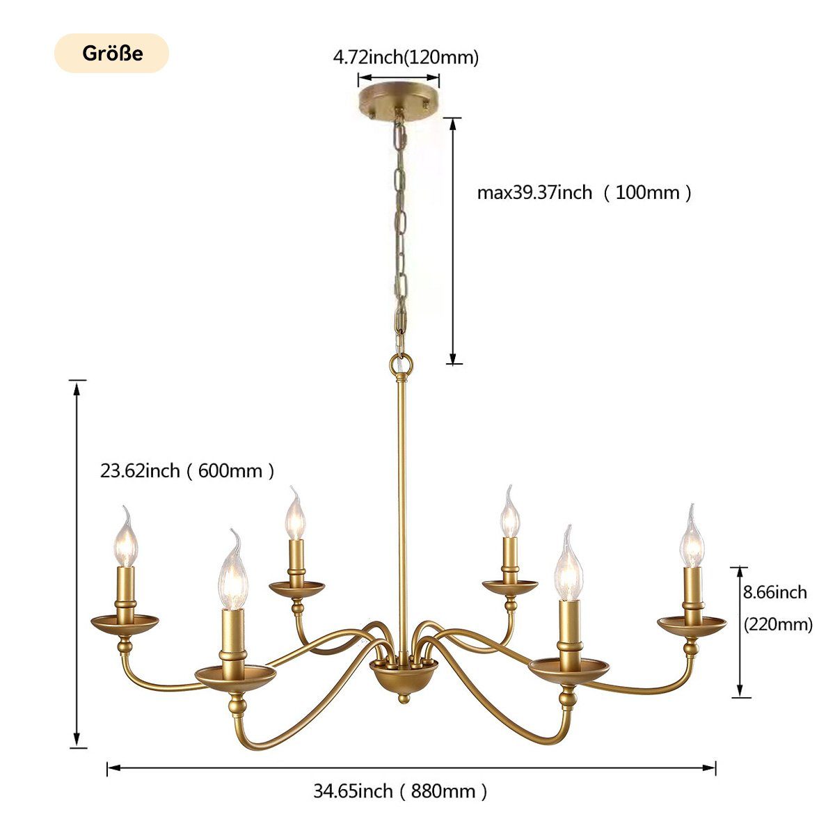 Welikera Deckenleuchte für Lichtquelle, Bestrahlungsbereich: Gold Deckenlampe 5-15m² Raum,E14-Lampenfassung,Ohne 5-15 Kopf 6