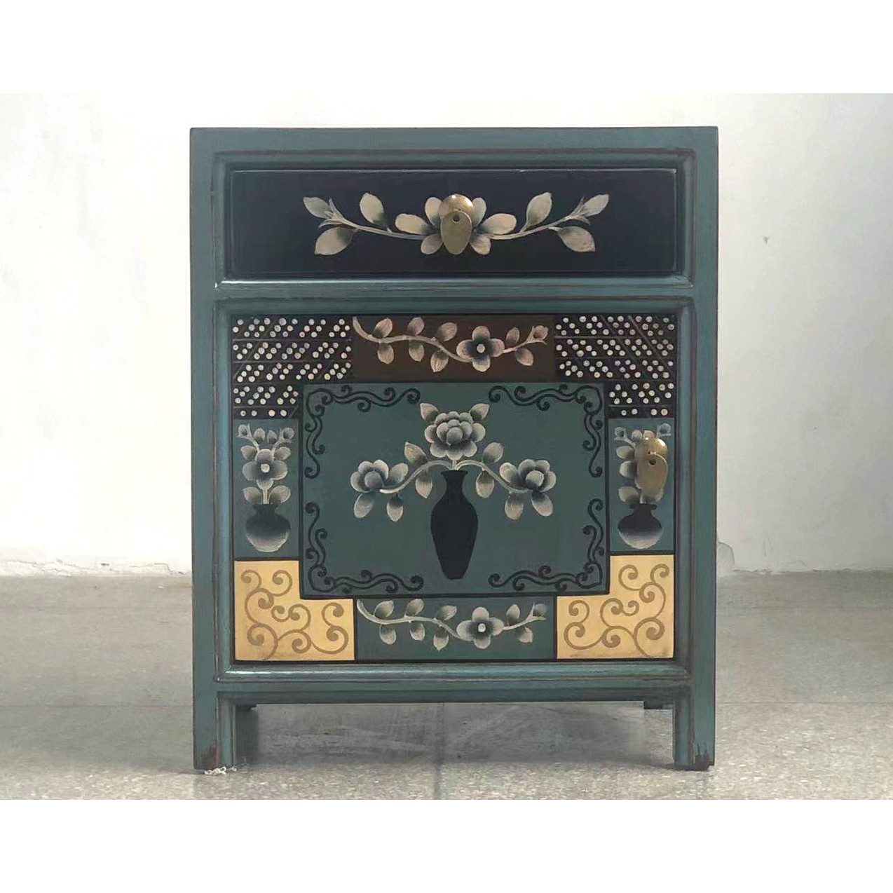 OPIUM OUTLET Nachtkommode Orientalisches Nachtkästchen asiatischer Nachtschrank (asia asiatsich chinesisch orientalisch Nachttisch Nachtkonsole, Schlafzimmer Möbel komplett montiert), Vintage Shabby-Chic Landhaus Antik-Stil