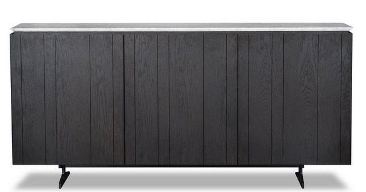 Casa Padrino Stauraumschrank Luxus Sideboard x - 80 Marmorplatte Türen Wohnzimmerschrank / cm 179 40 H. x 3 Schwarz - Grau Luxus mit und Qualität