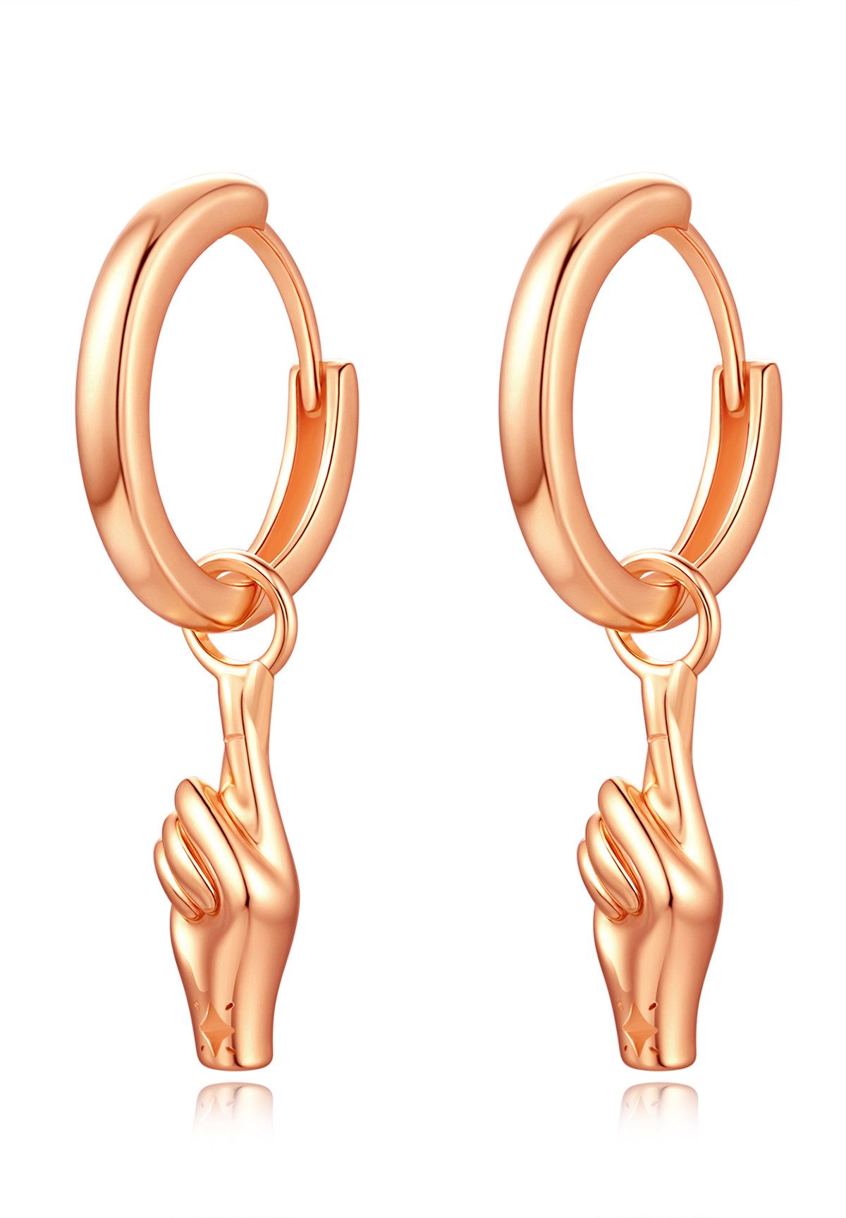 Hey Happiness Klappcreolen Gekreuzte Finger Ohrringe, 18K vergoldetes 925 Silber, Silber Creolen Symbol Anhänger, Geschenk Idee