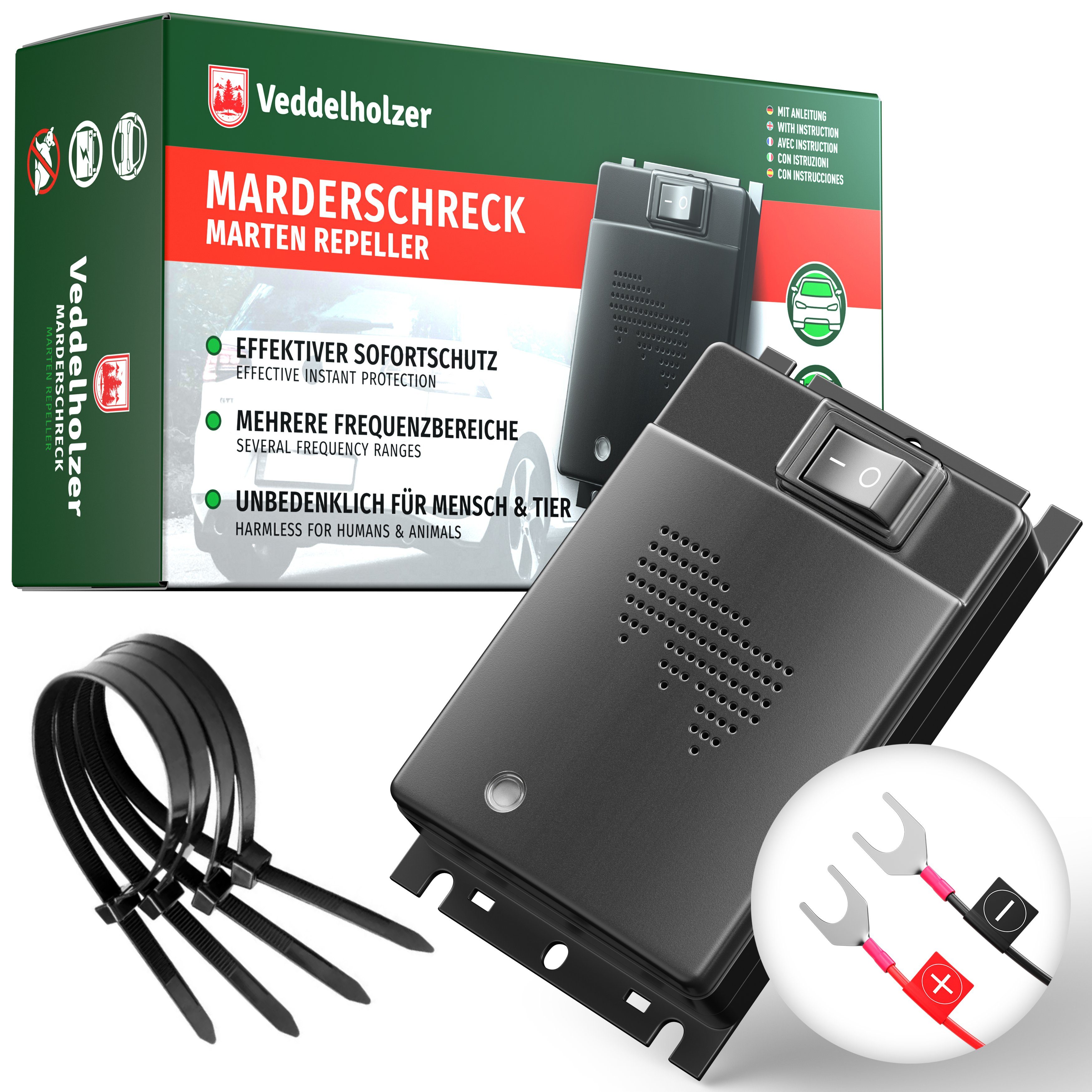 Veddelholzer Ultraschall-Tierabwehr Marderschreck Auto Autobatteriebetriebene Ultraschall Frequenzbereich, Automatischer Marderschutz Motorraum Autozubehör Marder Abwehr 1-tlg.