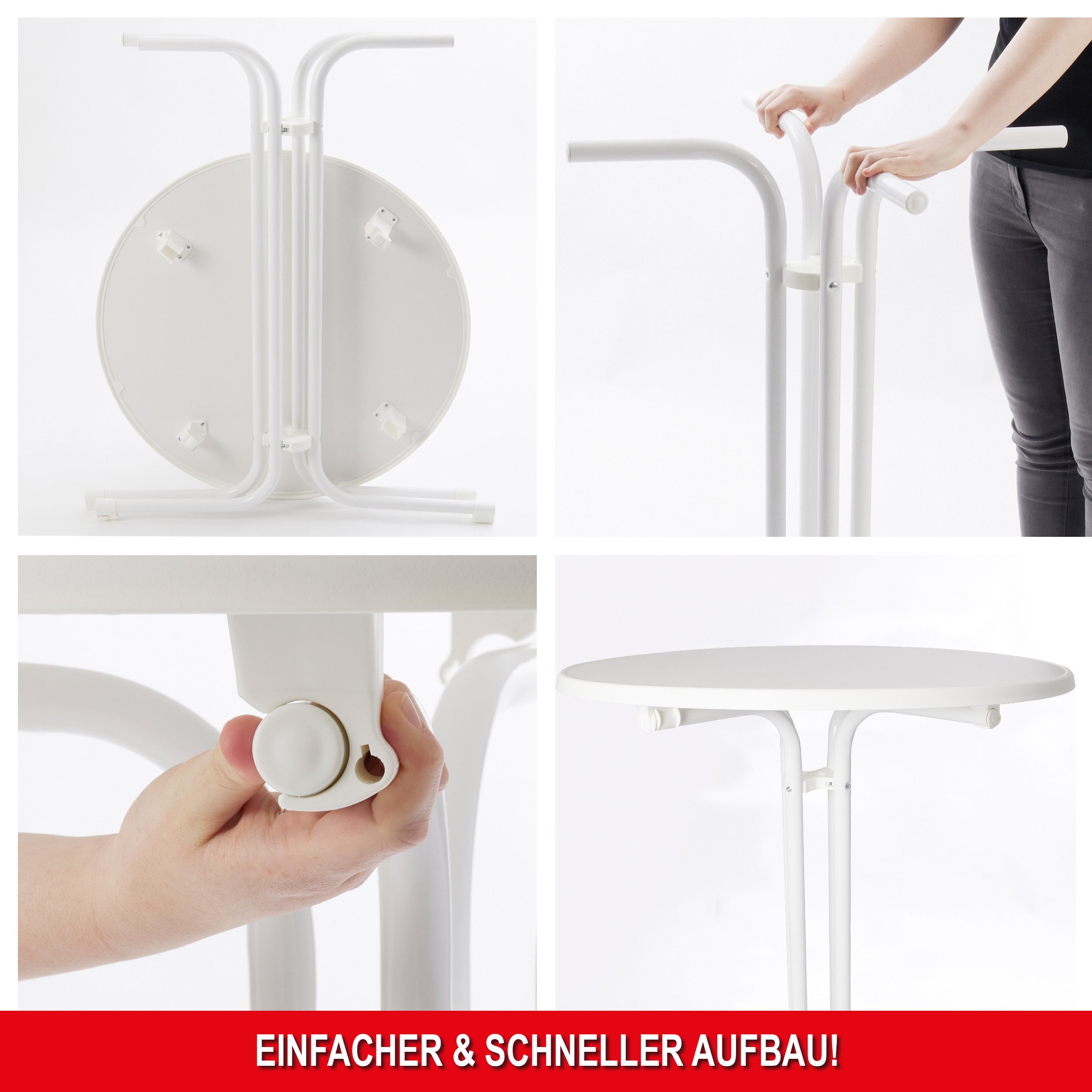 Onbest Stehtisch mit Tischhusse Ø 80 cm klappbar, 2,5 cm Holzplatte, 60 kg Tragkraft, Hitzebständig, Weiß