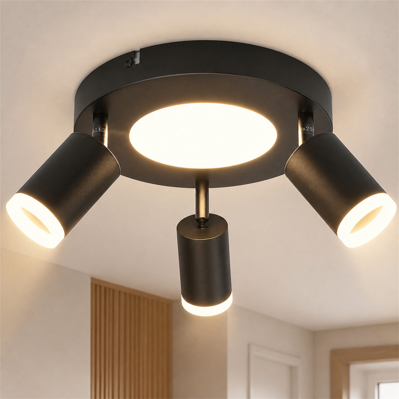 ZMH Deckenstrahler 3 Flammig Schwarz/Weiß GU10 Deckenlampe 20W 3000K für Flur und Küche, Einfache Installation, Warmweiß
