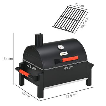 Outsunny Holzkohlegrill Campinggrill mit Grillrost, Kohleschale, Thermometer, Tischholzgrill, Tischgrill, für Picknick, Garten, Schwarz, 68,5 x 50 x 54 cm