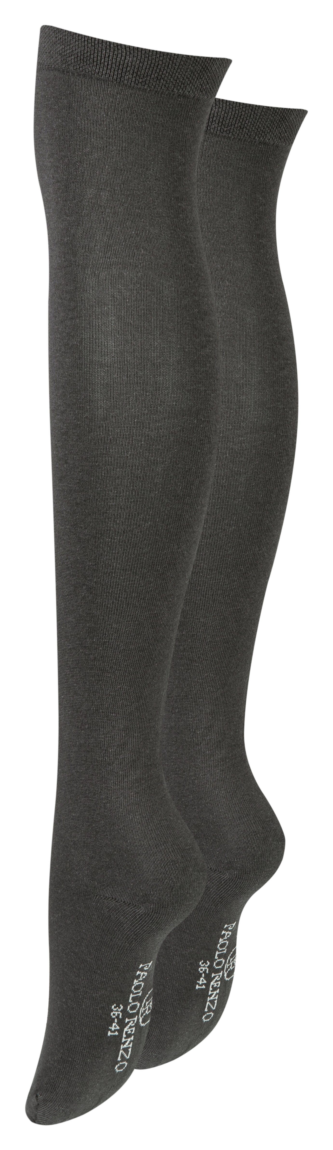 (1-Paar) Damen Overknees Overknee Baumwolle Renzo - Einheitsgröße und Uni hochwertiger Strümpfe Paolo breitem Dunkelgrau - mit aus Pique-Komfortbund Atmungsaktive