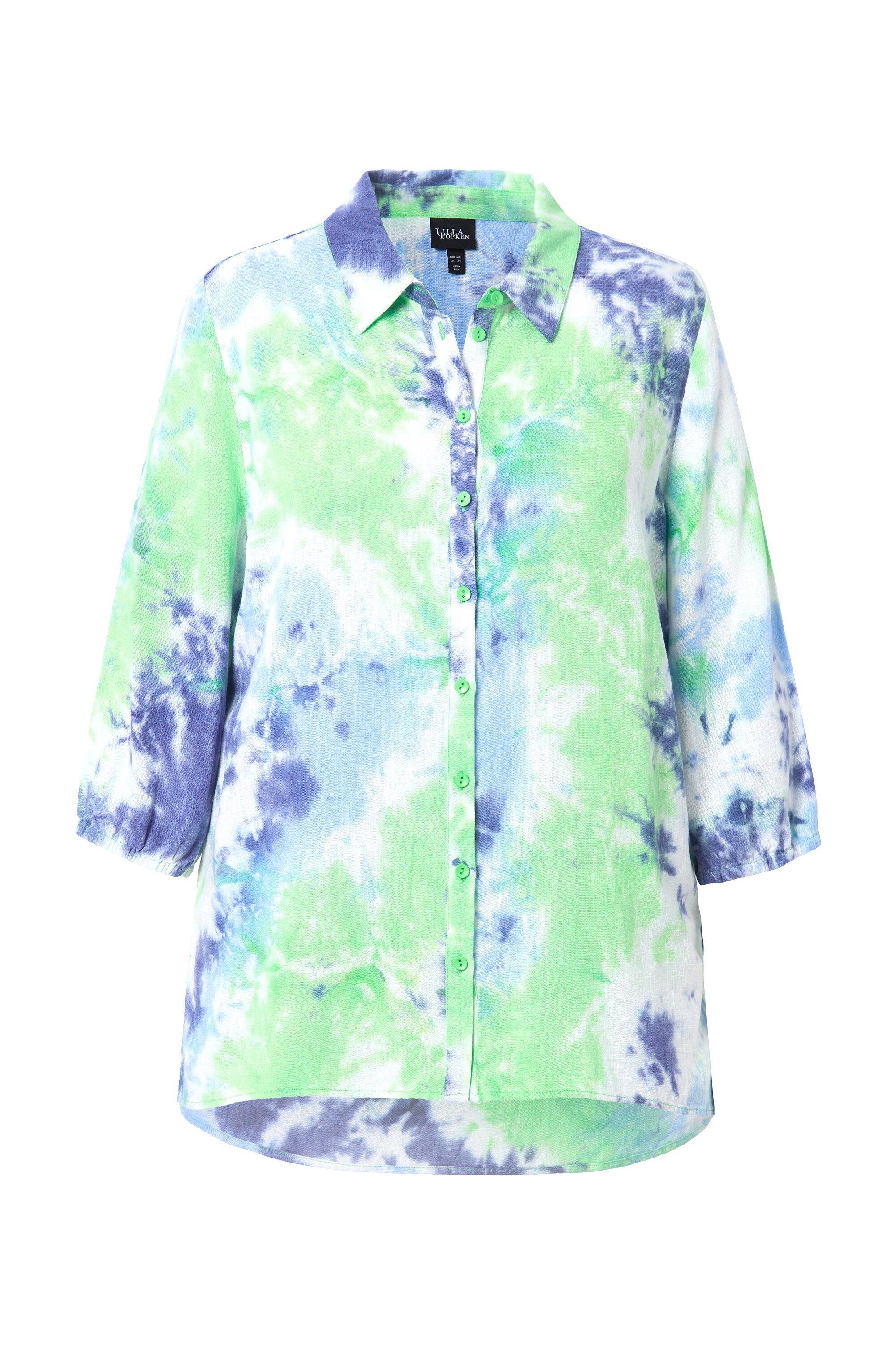 Ulla Popken Longbluse Leinenmix-Bluse Batik-Druck Hemdkragen 3/4-Arm günstig online kaufen