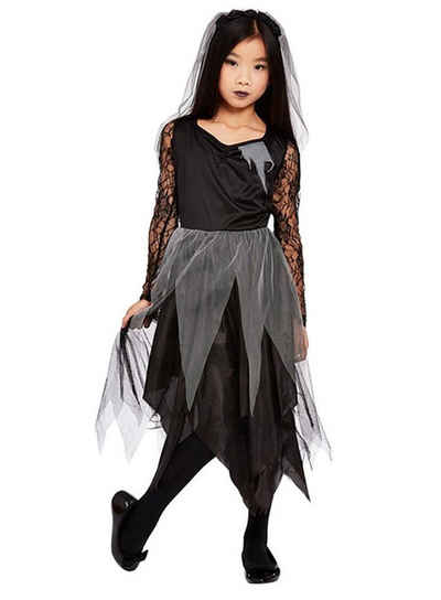 Smiffys Kostüm Totenbraut, Gruseliges Halloweenkostüm für kleine schwarze Witwen