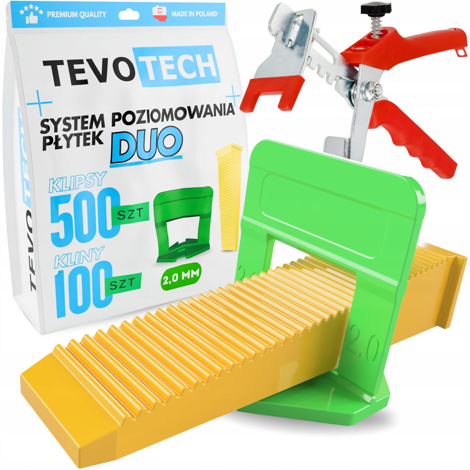 Tevo Tech Nivelliersystem DUO Fliesen-Ausgleichsystem Set Klips + Keile + Zange