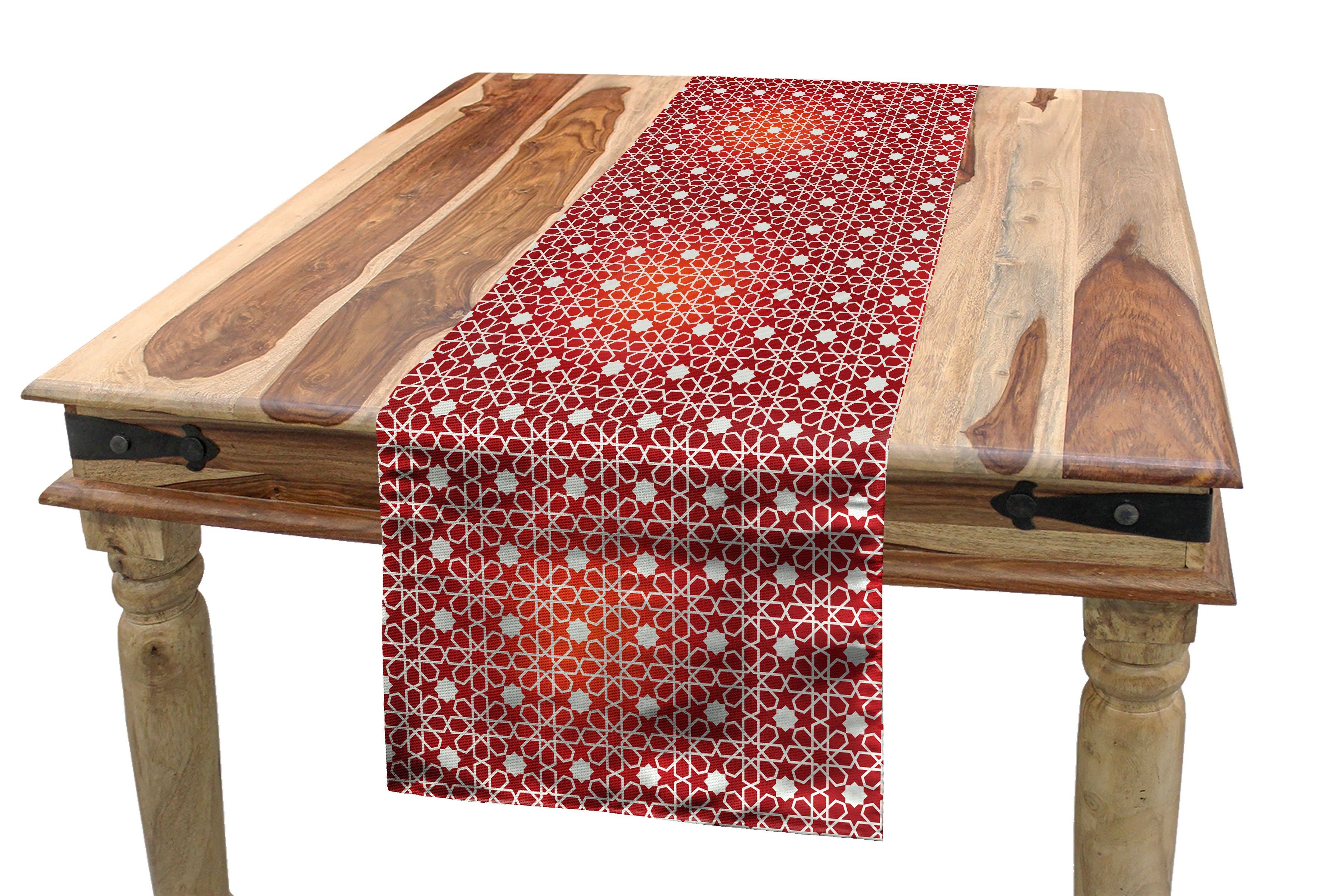 Abakuhaus Tischläufer Esszimmer Küche Rechteckiger Dekorativer Tischläufer, marokkanisch Folkloric Starry Lattice | Tischläufer