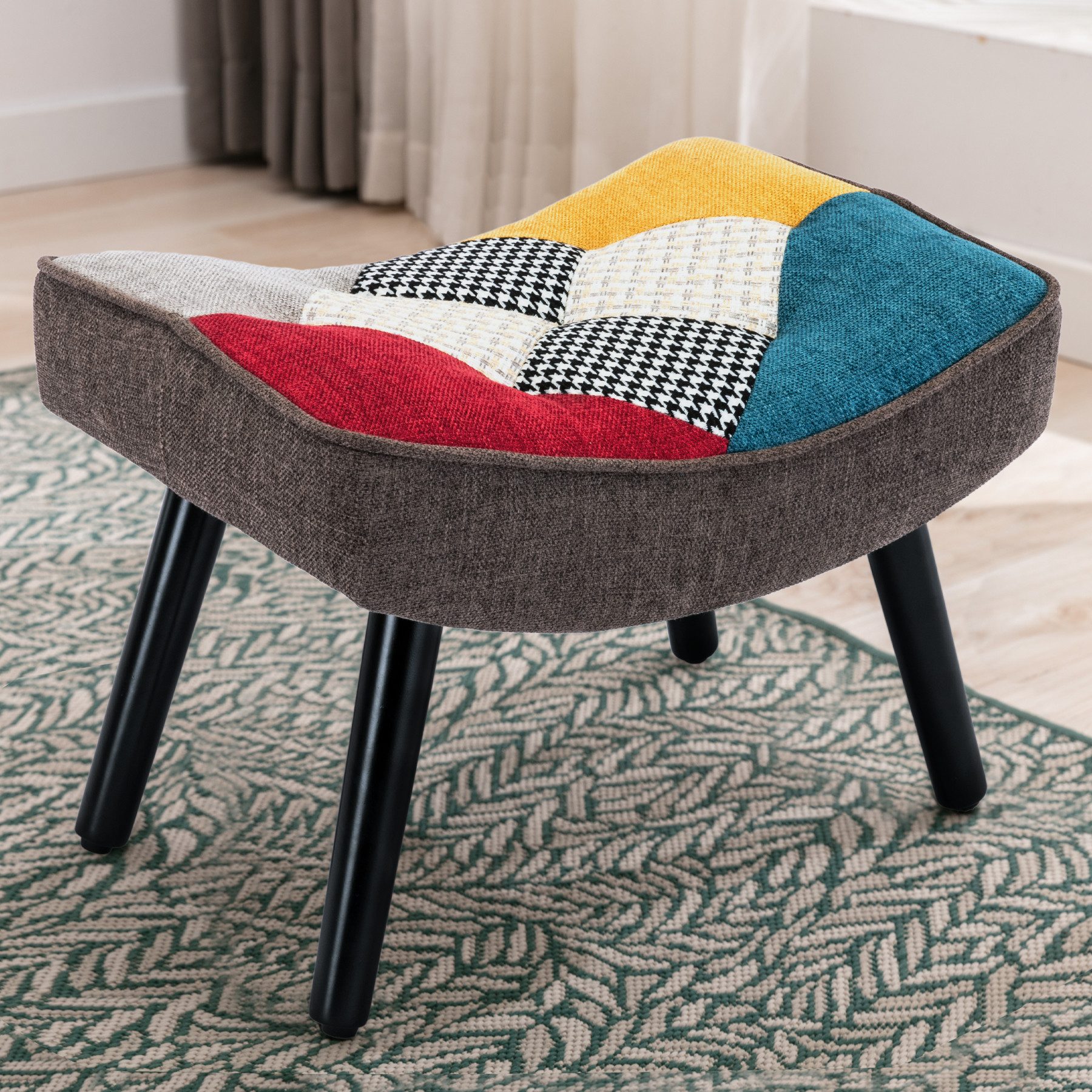 HomeMiYN Sitzhocker Hocker, Patchwork-Sessel, Ohrensessel, Schaukelstuhl