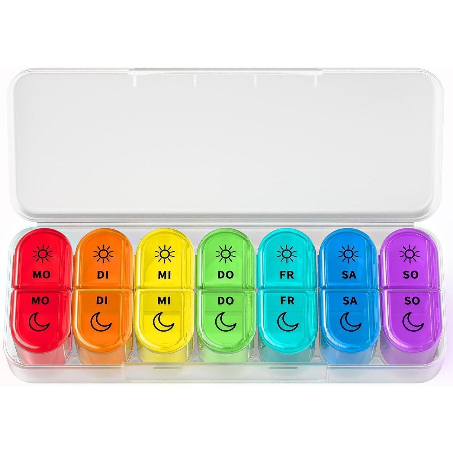 Pillendose Tablettenbox 7 Tage, BPA Frei, Medikamentenbox 2 Fächer, Große