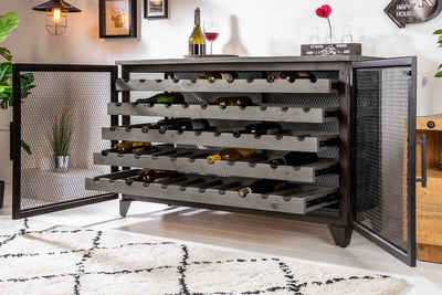 riess-ambiente Weinschrank BODEGA 127cm schwarz / grau (Einzelartikel, 1-St) Wohnzimmer · Massivholz · Metall · für 55 Flaschen · Industrial