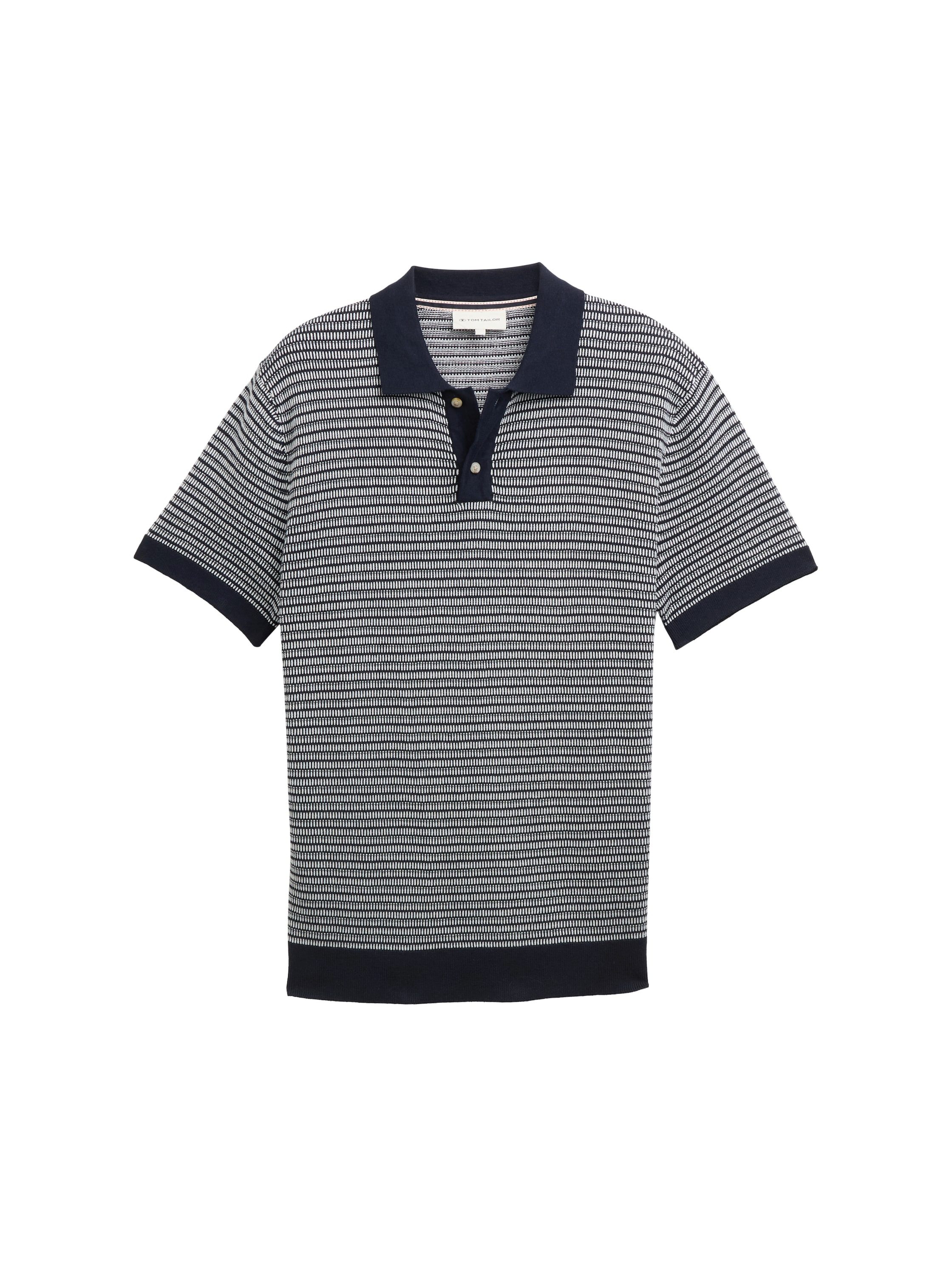 TOM TAILOR Kurzarmpullover mit Strick-Muster und Polo-Kragen