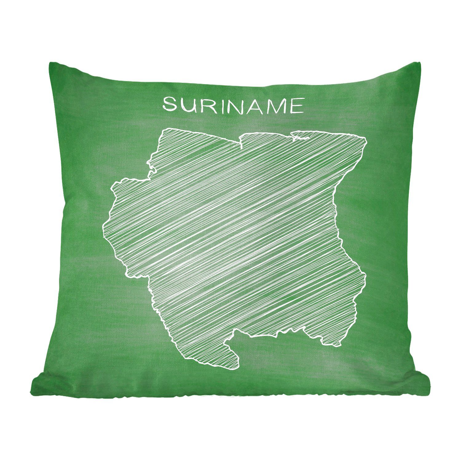 MuchoWow Dekokissen Illustration einer Karte von Suriname auf einer grünen Wandtafel, Zierkissen mit Füllung für Wohzimmer, Schlafzimmer, Deko, Sofakissen