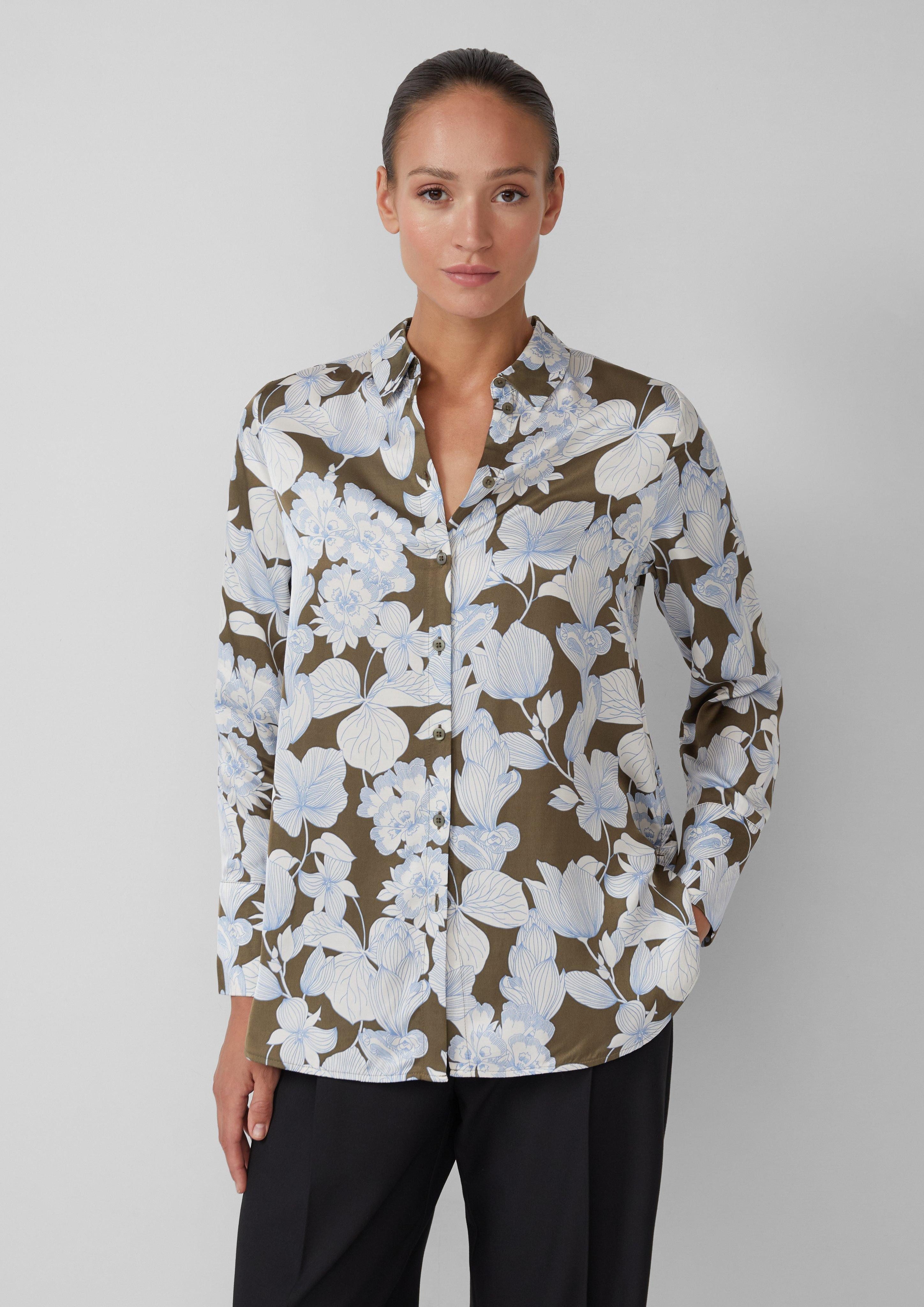 Langarmbluse Satinbluse mit floralem All-over-Print