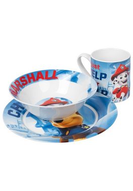 United Labels® Frühstücks-Geschirrset Paw Patrol Frühstücksset für Kinder - Geschirr Set 3-tlg, Porzellan