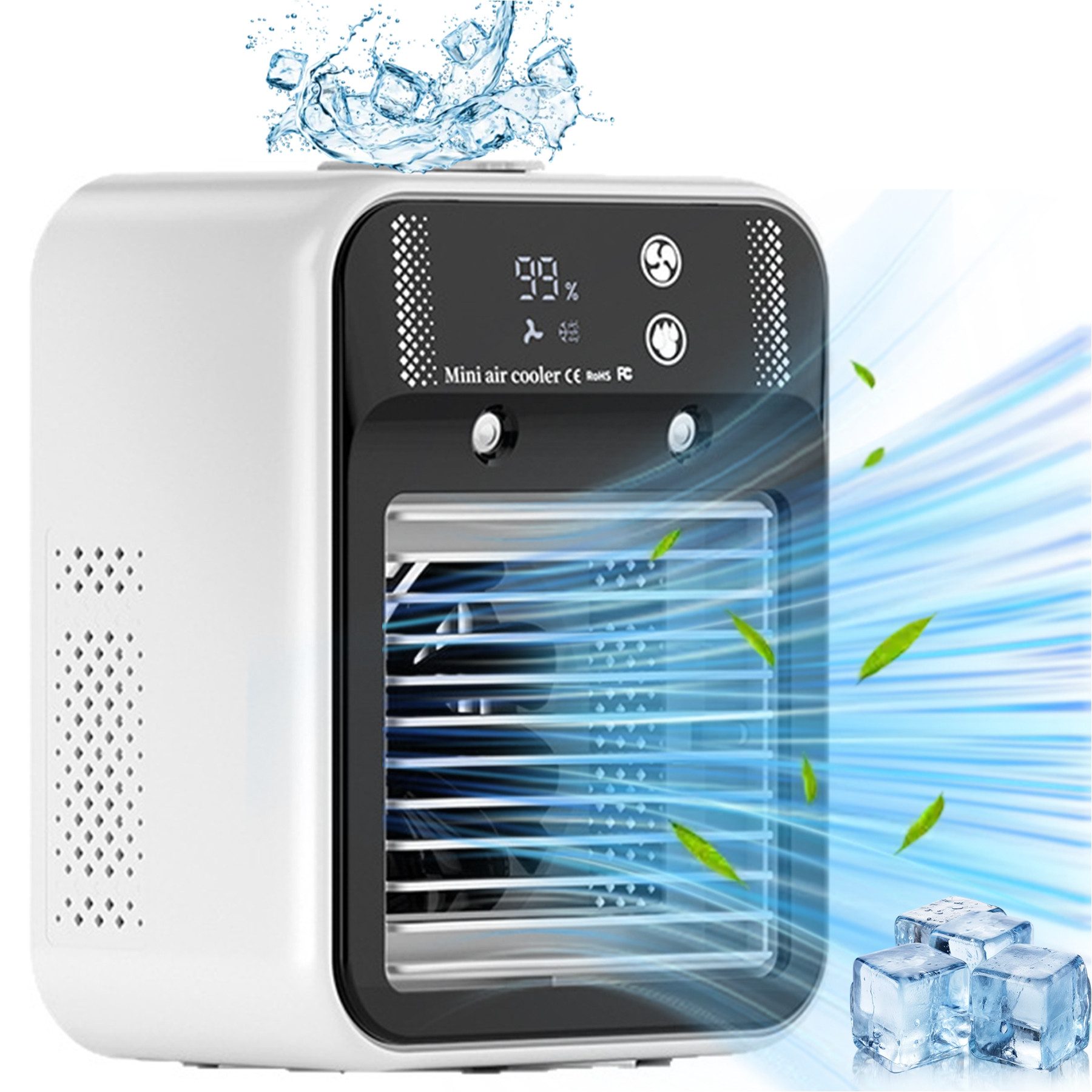 Senmudi Ventilatorkombigerät Luftkühler mit Verdunstungskühlung Mini Ventilator USB 3 in 1,6000MAH, mit 2 Stufen Tragbarer Ventilator mit Sprühen für Schlafzimmer Büro
