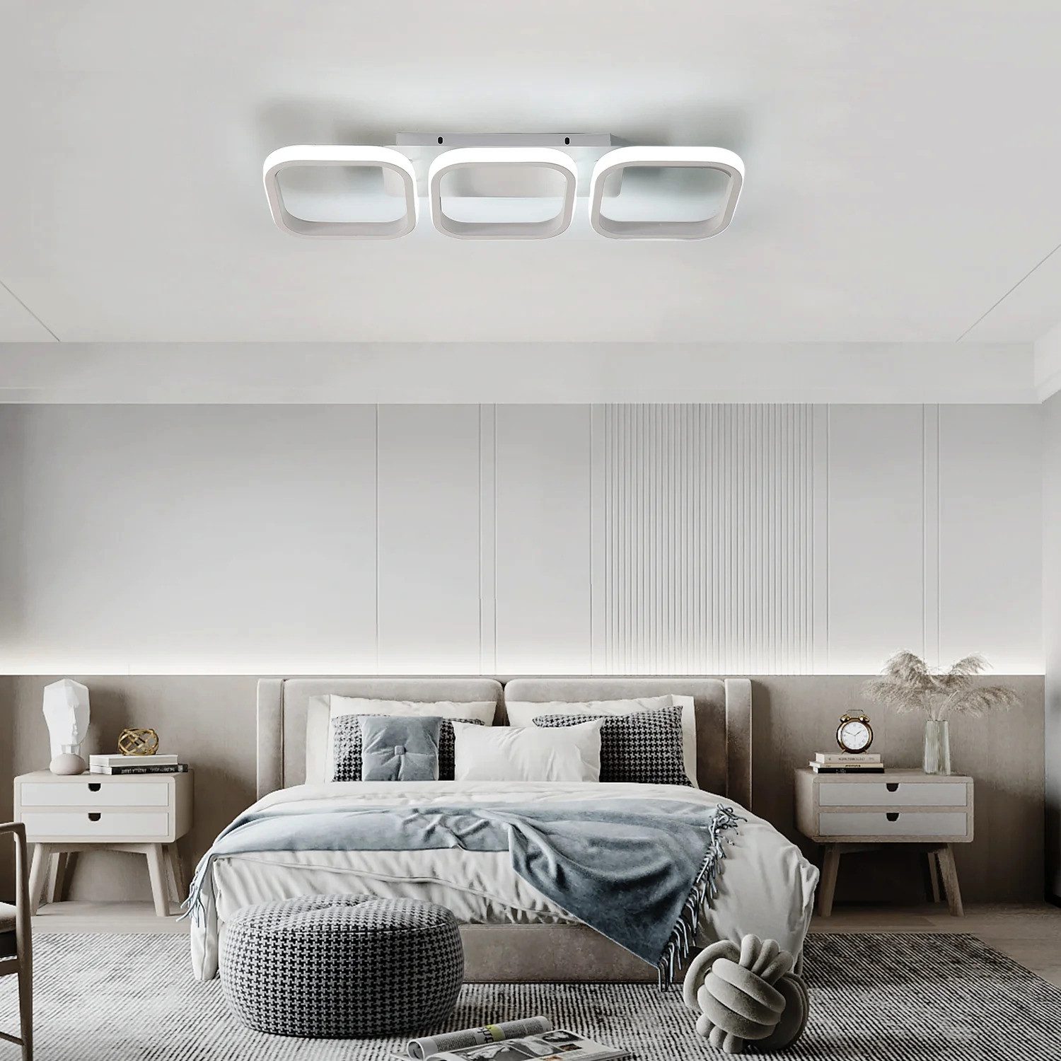 Riserva LED Deckenleuchte Moderne 3-fach Parallele LED Deckenleuchte Weiß 32W 6500K, LED wechselbar