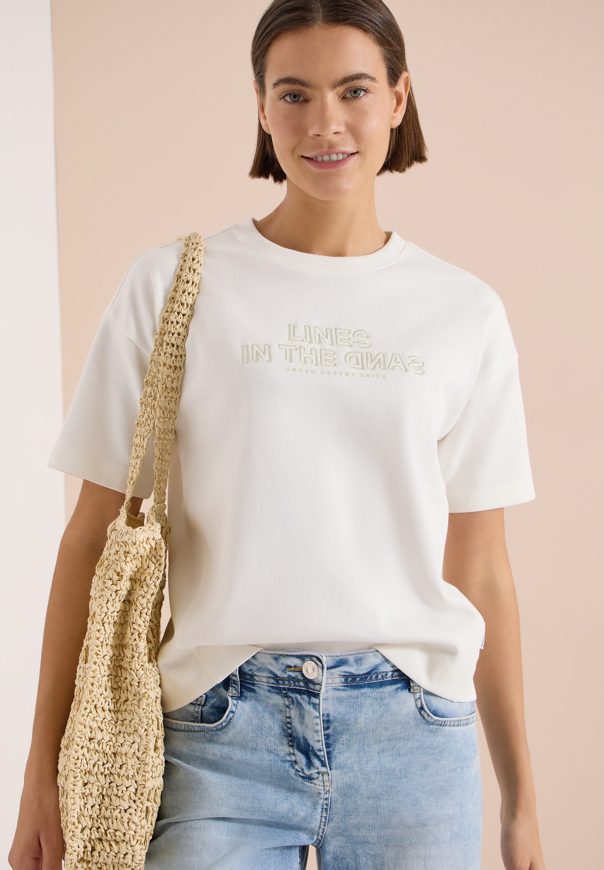 CECIL Sweater Kurzarm Sweatshirt mit Embroidery
