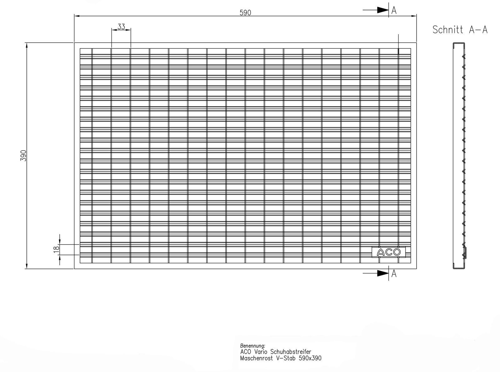 ACO Severin Ahlmann GmbH & Co. KG Fußmatte Schuhabstreifer Maschenrost mit V-Stab + Rahmen, rechteckig, Höhe: 26 mm, 600x400mm, geeignet für den Innenbereich und Außenbereich