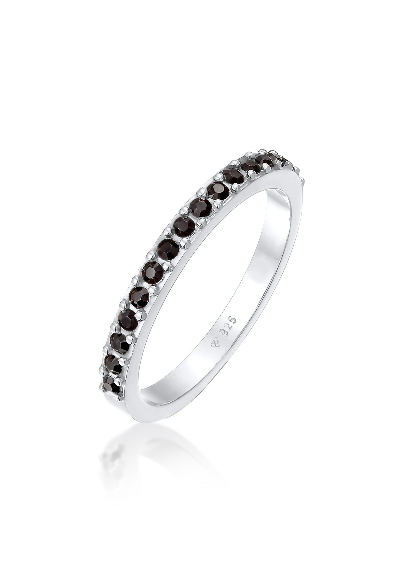 Fingerring Memoire Bandring Schwarz 925 Silber, mit Kristallen von Swarovski®