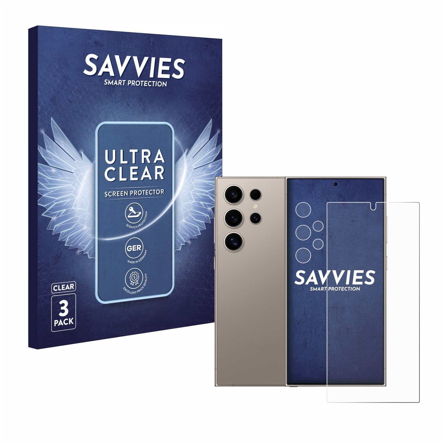 Savvies Displayschutzfolie Schutzfolie für Samsung Galaxy S24 Ultra (case-friendly) (Display+Kamera), 6 Stück, Displayschutz Schutz Folie Klar Transparent