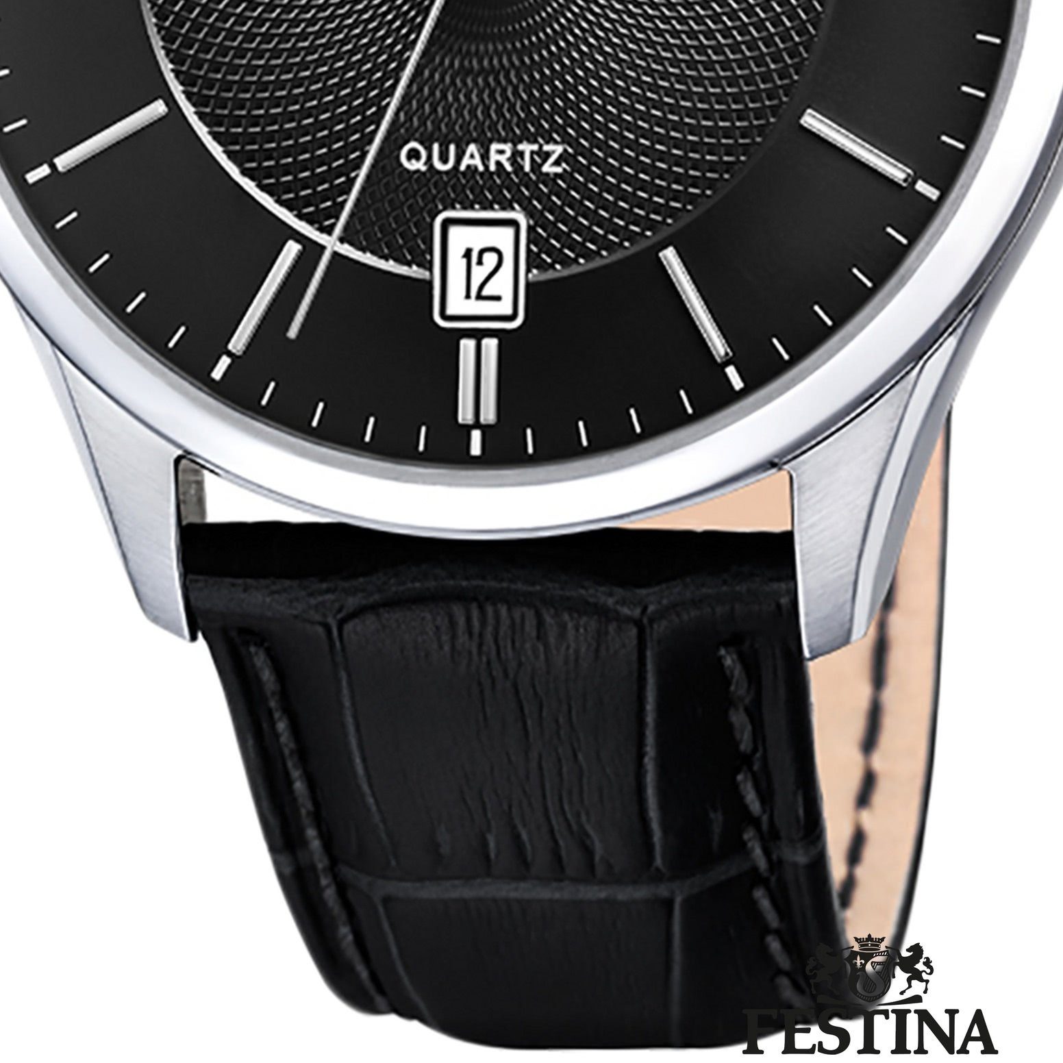 Festina Quarzuhr Festina Herren Uhr Sport F20426/3 Leder, (Analoguhr), Herren Armbanduhr rund, Lederarmband schwarz