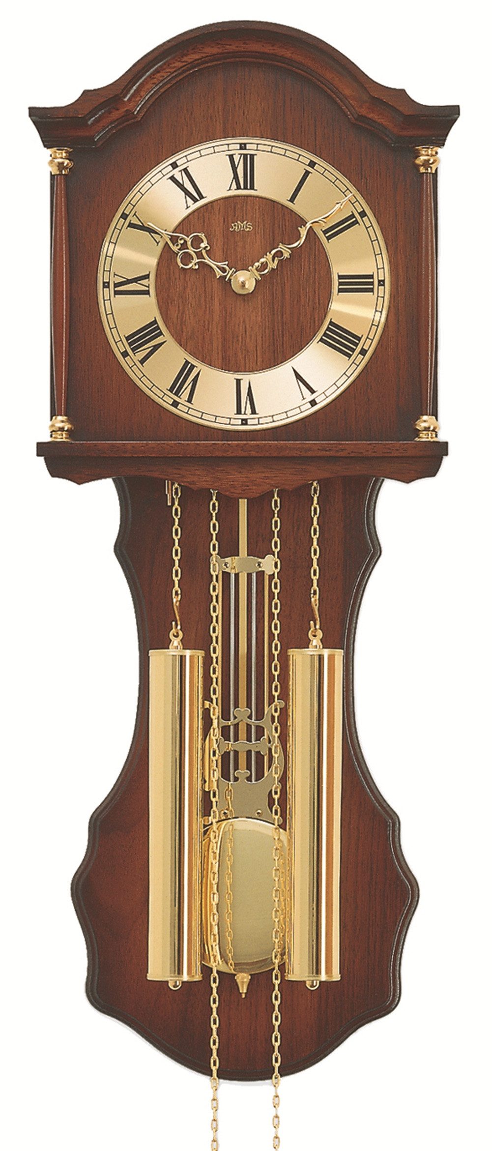 AMS Wanduhr Pendeluhr mechanisch, Eiche rustikal, Bim-Bam-Schlag