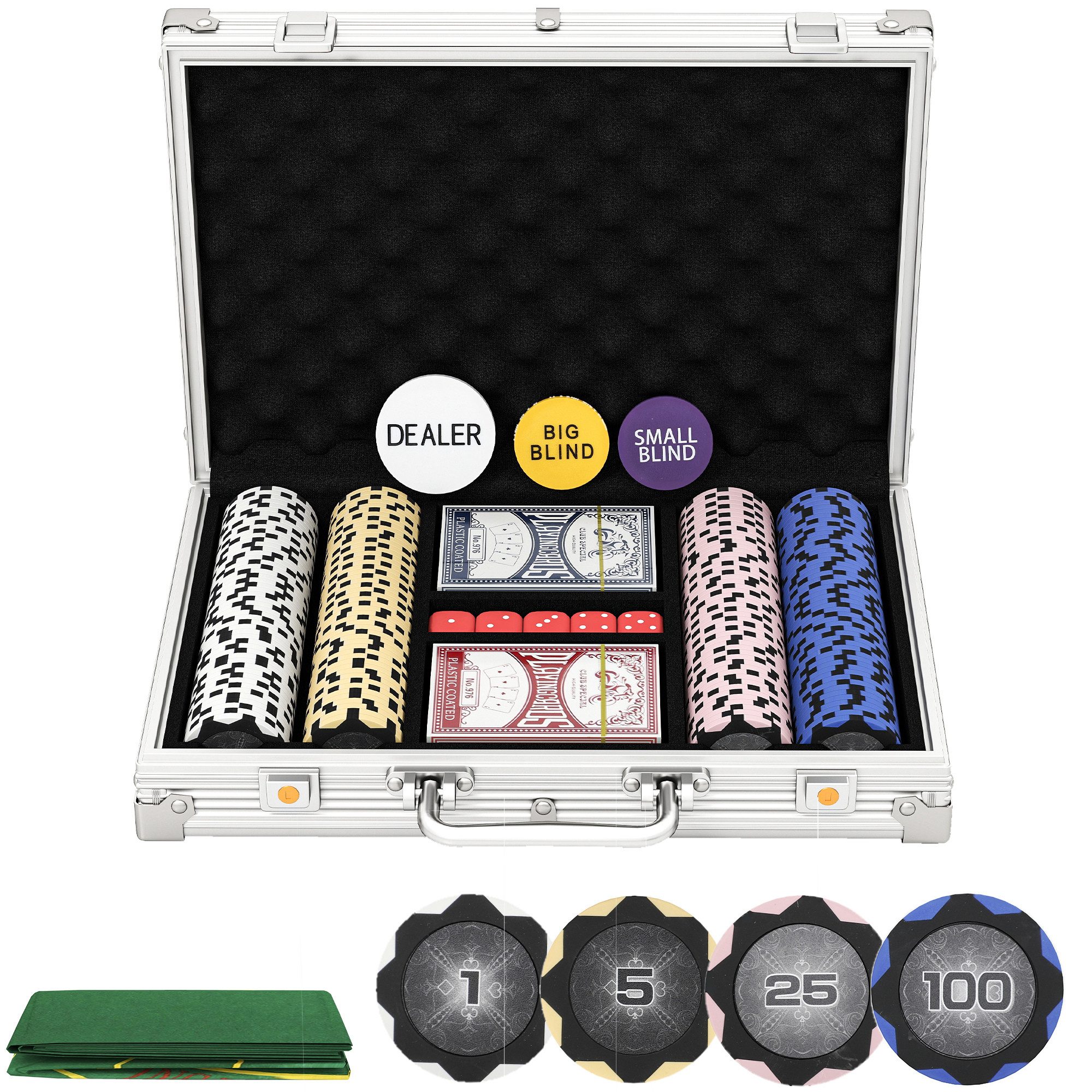 SPORTNOW Spiel Pokerkoffer, Gesellschaftsspiel, Professionelle Clay-Pokerchips