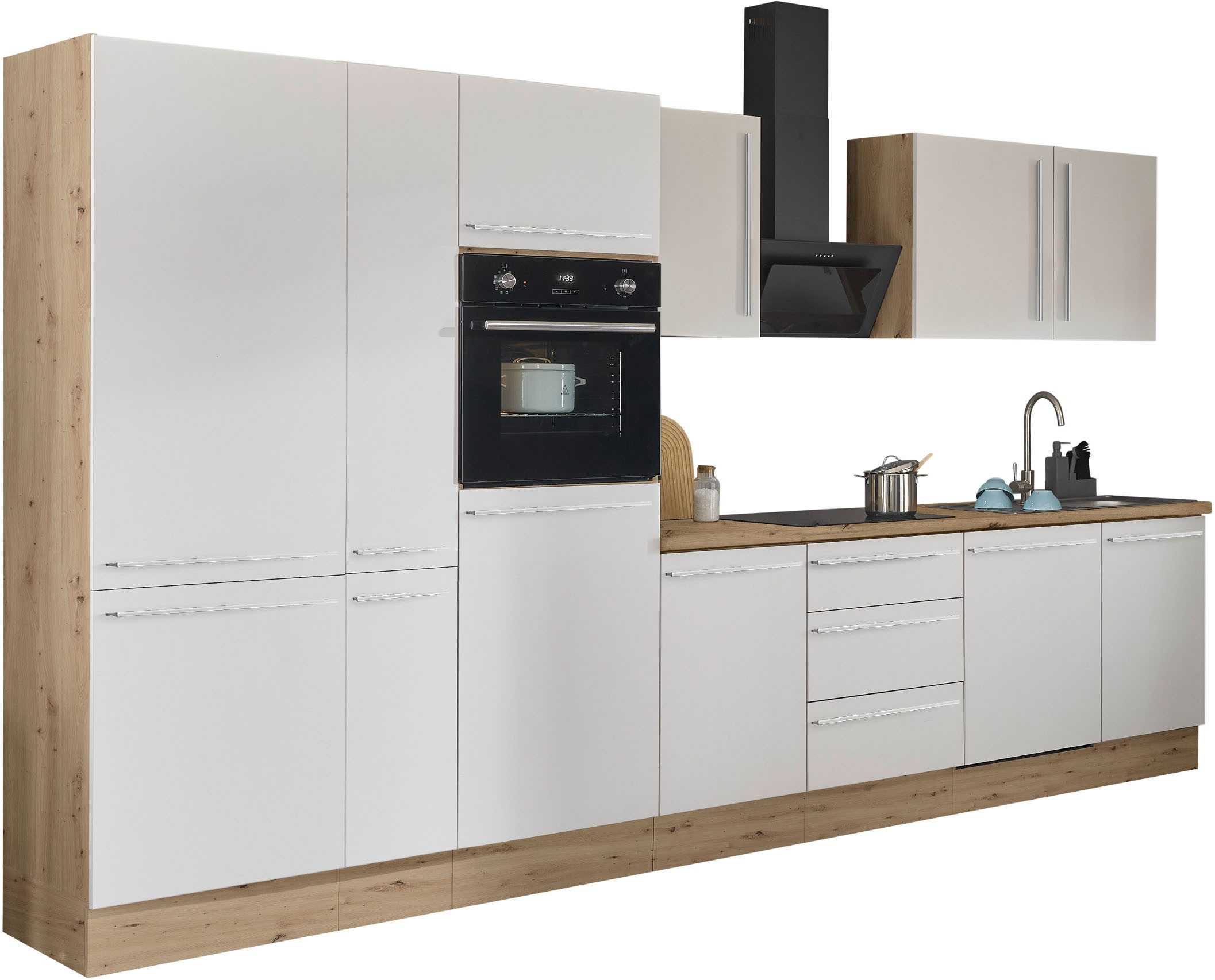 KOCHSTATION Küchenzeile Florida, Breite 370 cm, wahlweise mit E-Geräten,Softclose für Türen/Schubkästen