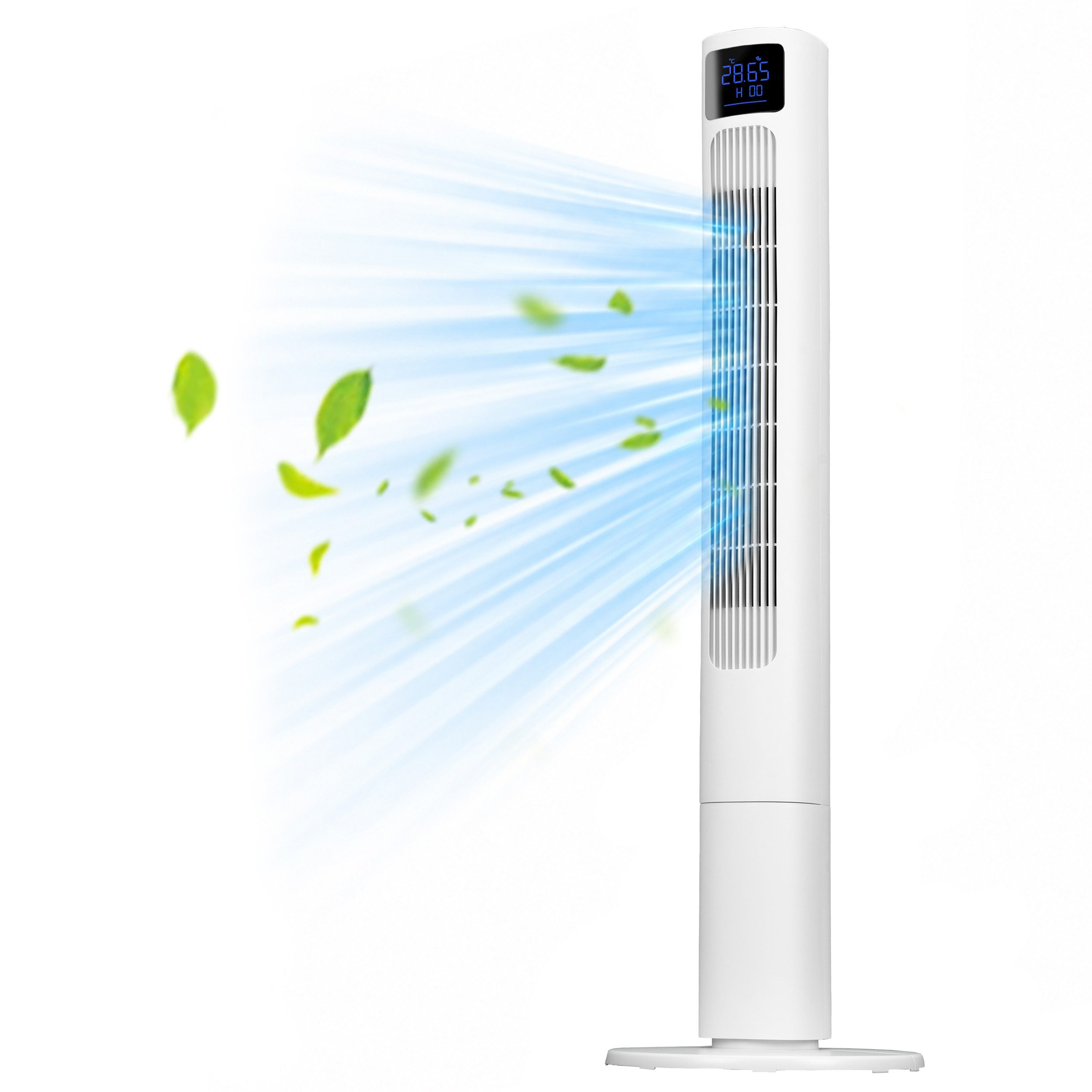 Vankel Turmventilator leiser Standventilator mit kräftigem Luftstrom und viel Komfort, 90° Schwenkfunktion, 4 Geschwindigkeiten, 12h Timer & LED-Display