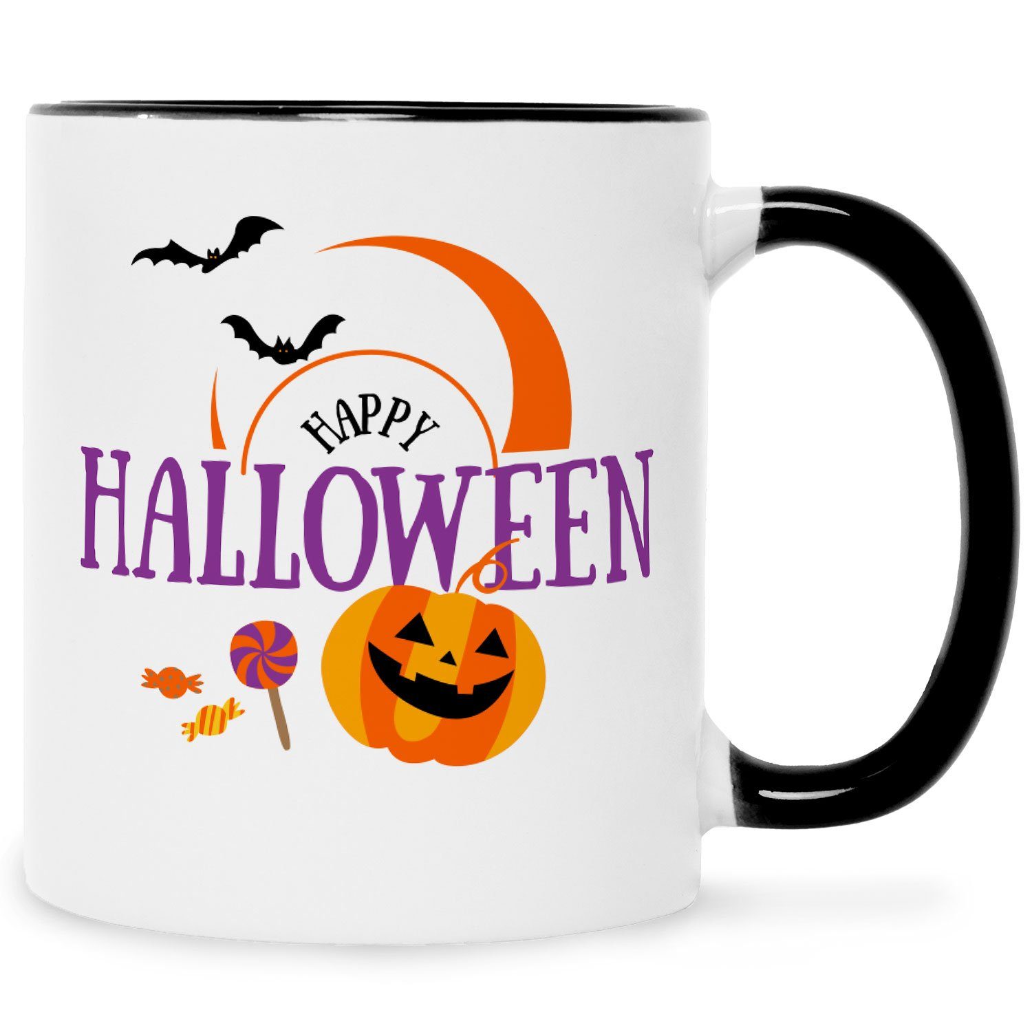 Happy Tasse & Weiß Ihn Design Halloween für GRAVURZEILE im - Sie Geschenk Schwarz Motiv mit -