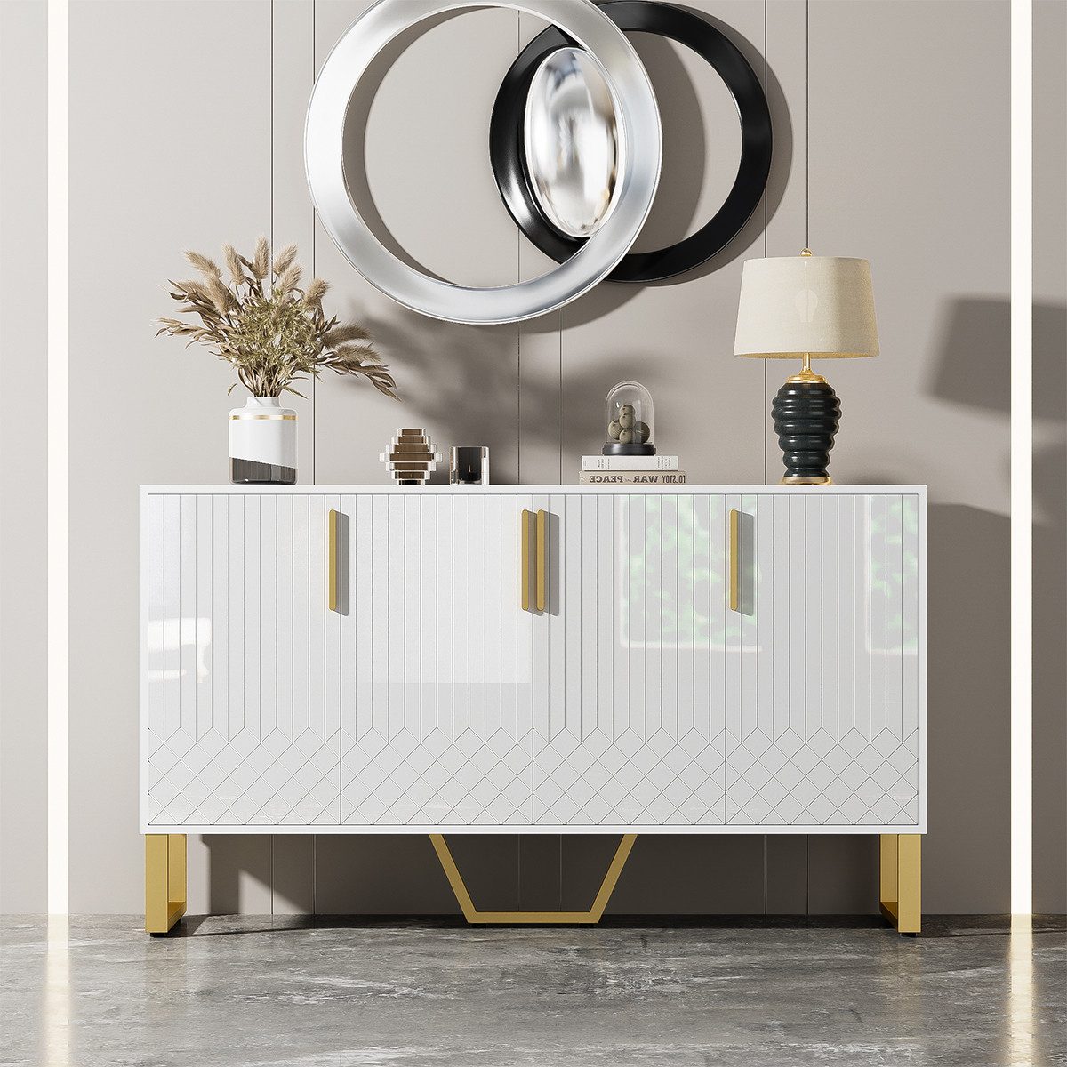 Sideboard Sideboard mit 4 Türen Metallgriffe und Beine Geometrisches