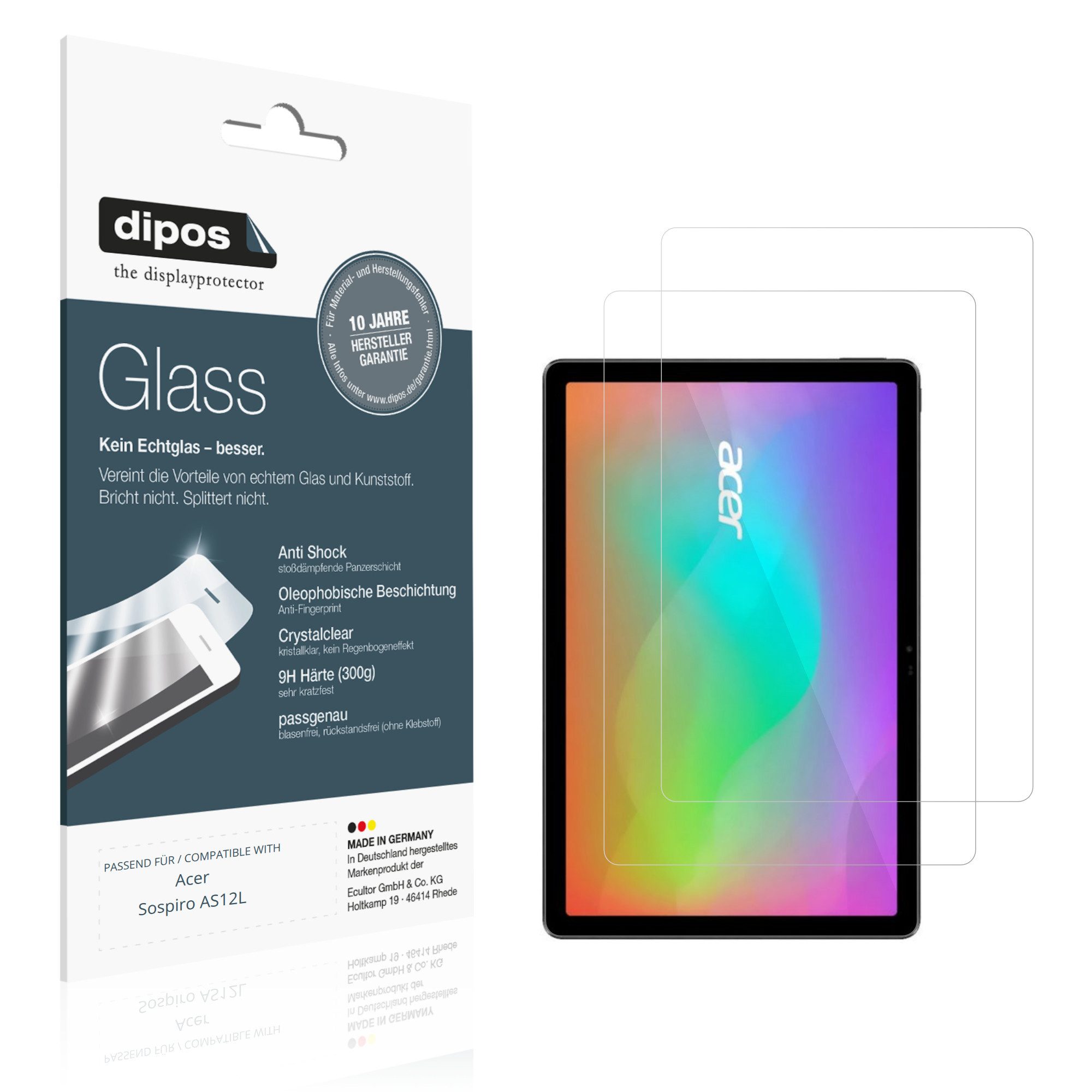 dipos Displayschutzfolie Schutzfolie für Acer Sospiro AS12L, 2 Stück, Displayschutz Schutz Folie Made in Germany