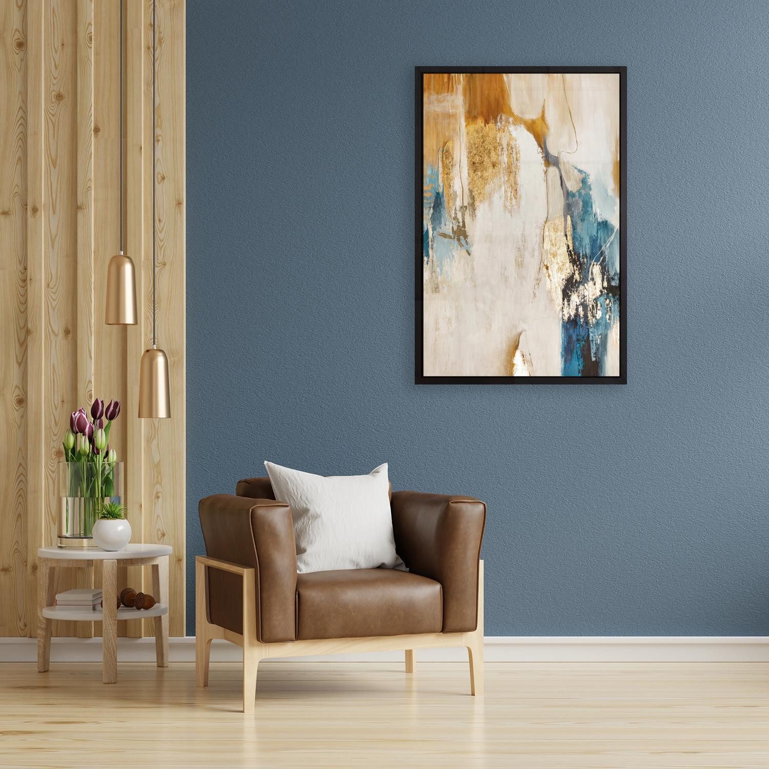 queence Leinwandbild Abstrakt Beige und Gold, günstig online kaufen