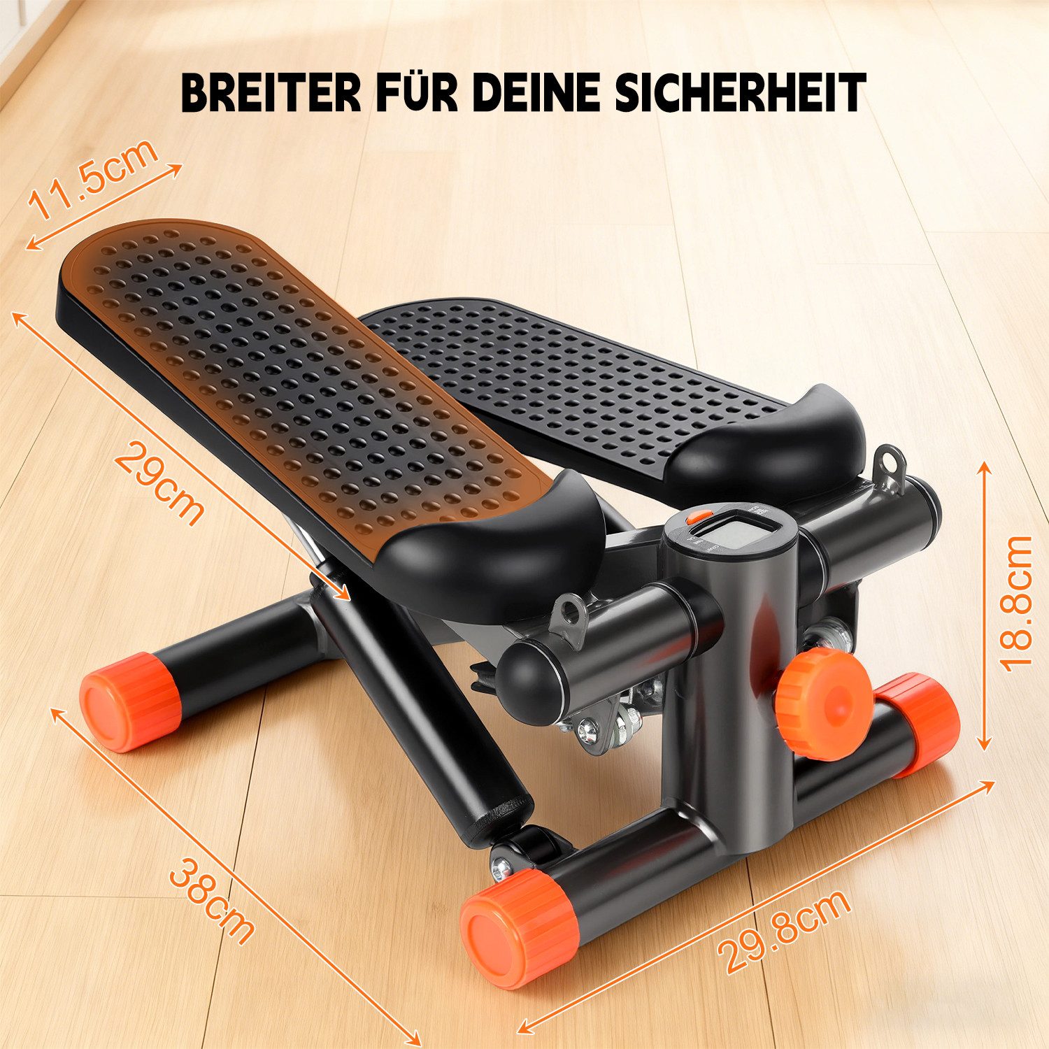 kehot Mini-Stepper Mini Stepper mit Widerstandsbändern, Kompaktgerät für Heimtraining (LCD-Display für Zeit, Kalorien, Frequenz, Schritte, Einfache Bedienung, Stabile Konstruktion bis 150 kg – Mit Rutschfester Trainingsmatte), Für Ganzkörpertraining, Fettverbrennung & Muskelstraffung zu Hause