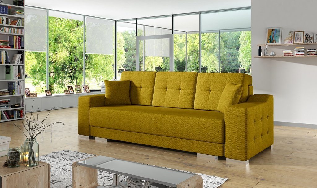 Siblo 3-Sitzer Elegantes Dreisitzer Sofa Malvina mit Schlaffunktion Gelb