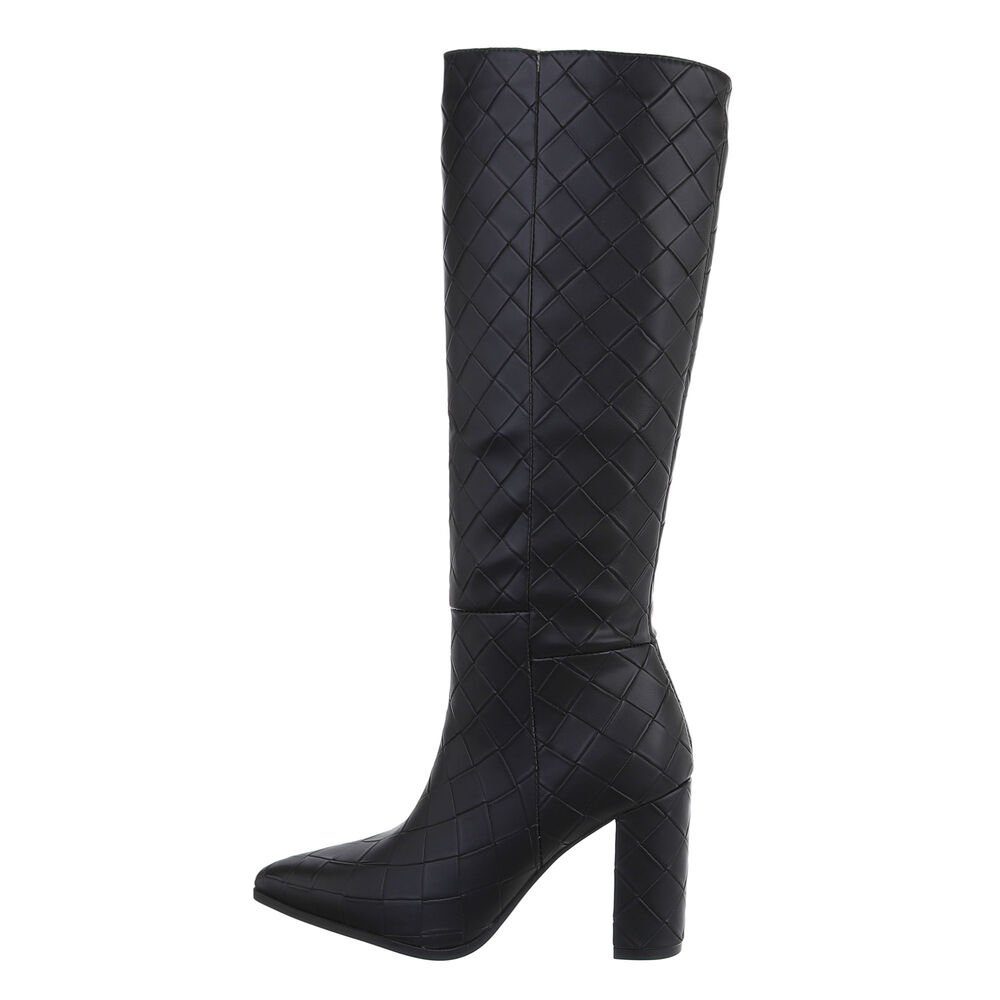 Ital-Design Damen Elegant High-Heel-Stiefel Blockabsatz High-Heel Stiefel in Schwarz