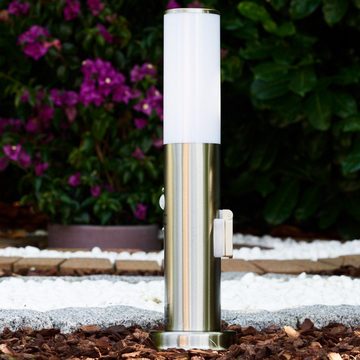 hofstein Außen-Stehlampe »Zogno« Außenlampe mit Bewegungsmelder u. Steckdose, ohne Leuchtmittel, Edelstahl und Kunststoff-Scheiben, Gartenlampe mit E27, IP44