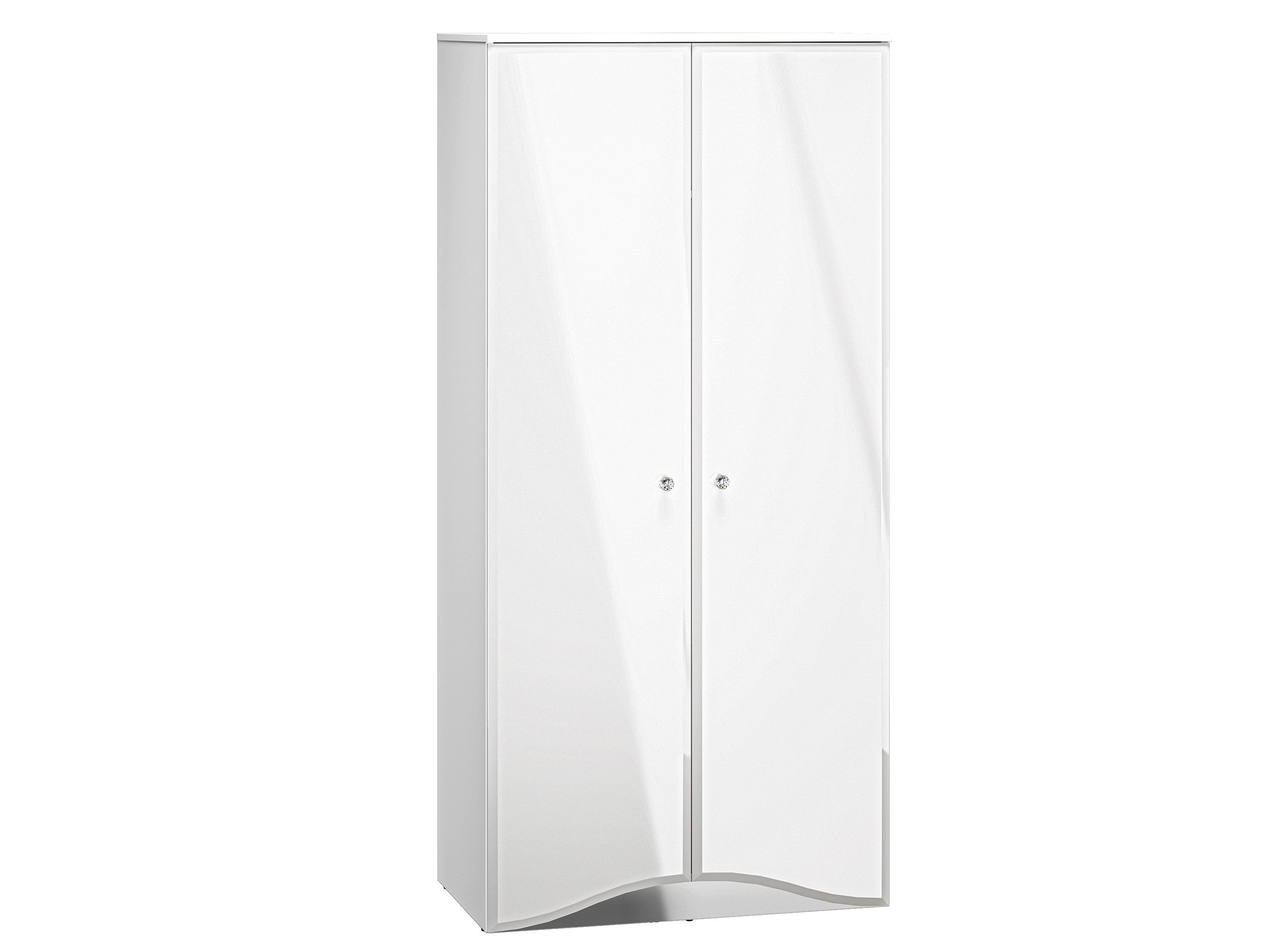 Feldmann-Wohnen Drehtürenschrank Glamour (2 Türen, innen 2 Holzböden & 1 Kleiderstange, 1-St., formschöne chromglänzende Knopfgriffe mit Kristallglas, Diamantenform) 90x51x190cm weiß / weiß Hochglanz