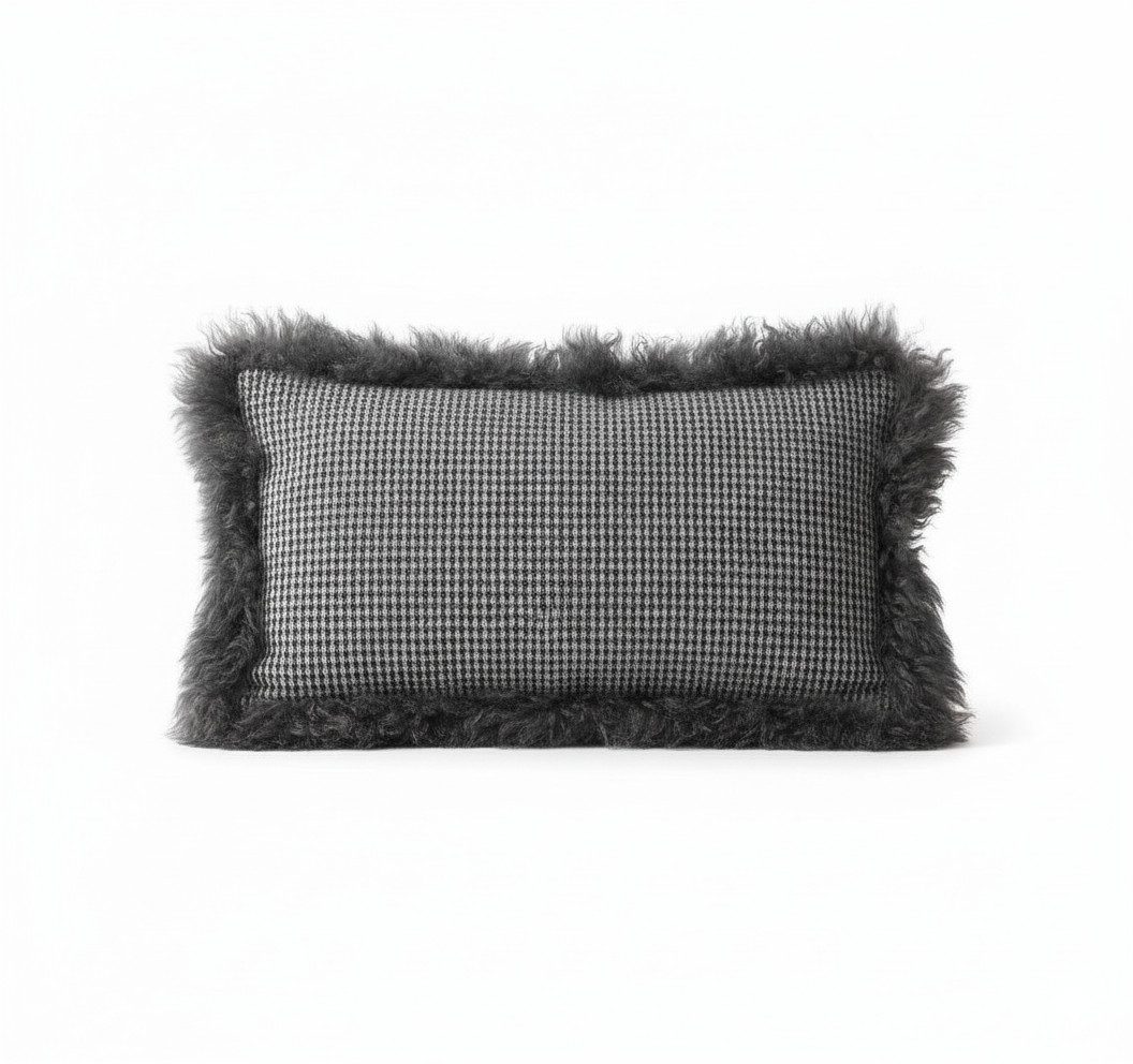 LIRA Deko Подушкиbezug Подушкиhülle Lammfell Fellkissen Merinowolle Fellbesatz dunkelgrau, weich & atmungsaktiv, Luxuskissenbezug, hautfreundlich, stilvoll