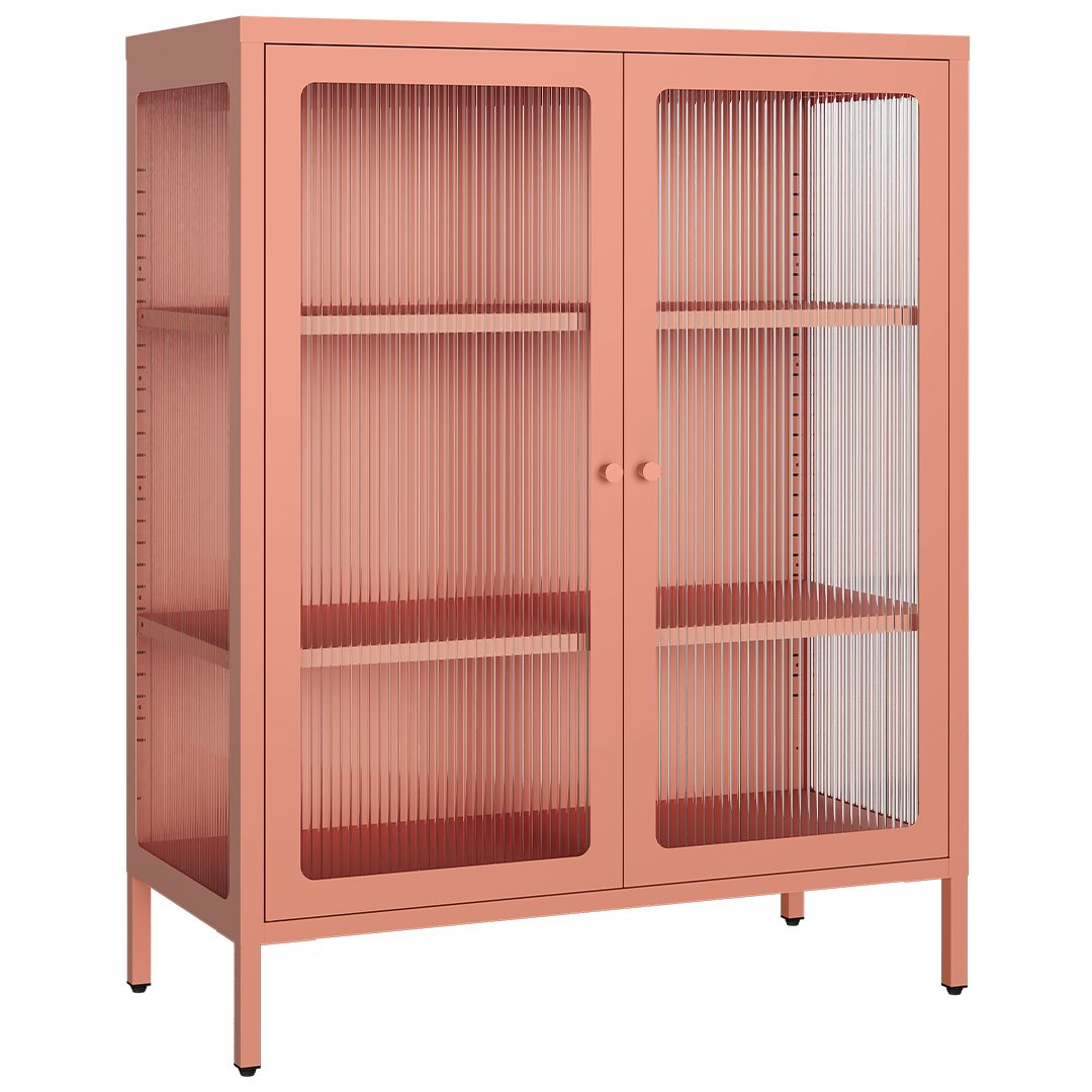 skølm Highboard Norns Vitrinenschrank mit Glastüren (terrakotta, bis 80 kg belastbar, kratzfest), Metallkommode mit verstellbaren Fächern, Sideboard 100x38x80 cm