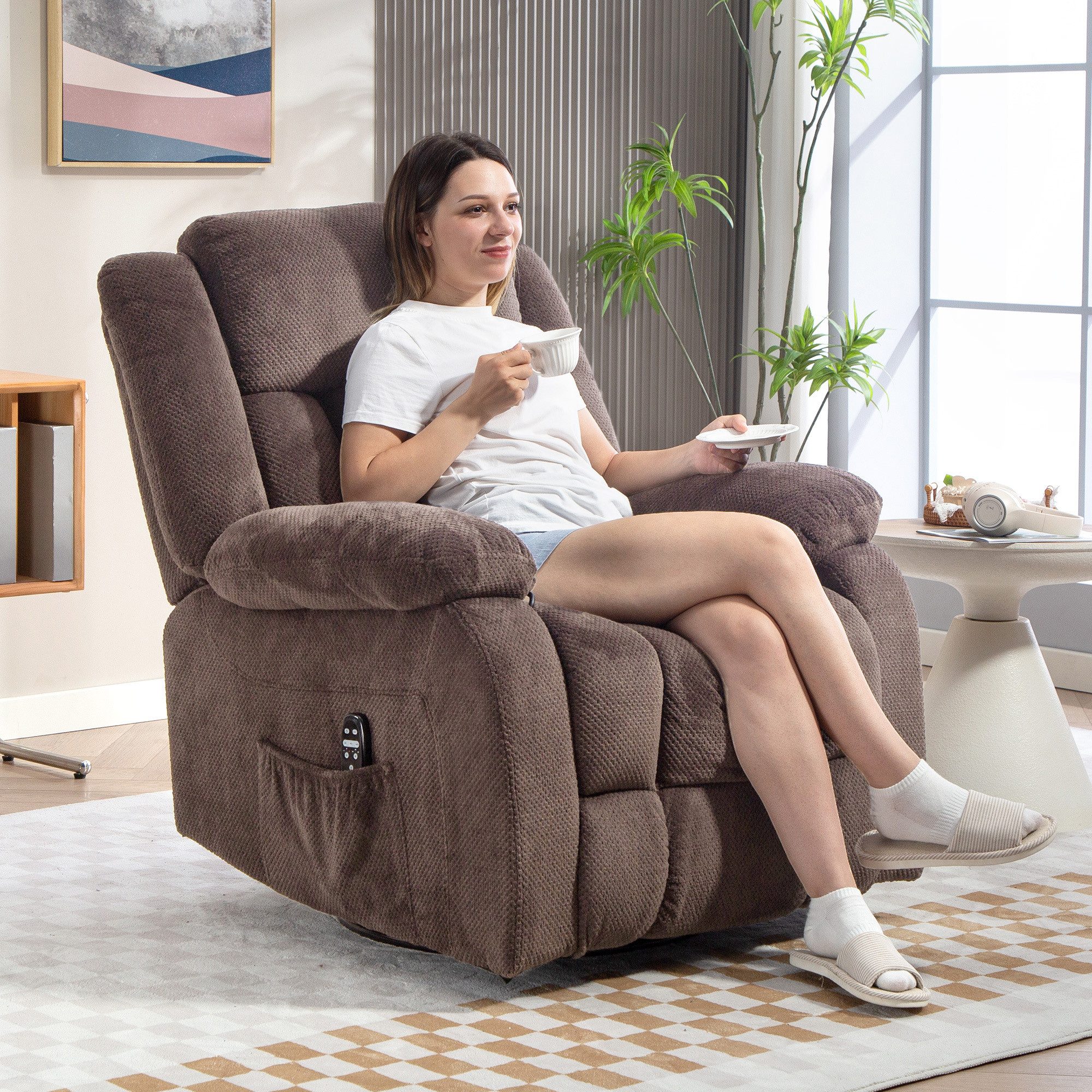 HOMCOM Massagesessel Drehbar Fernsehsessel mit Vibrationsmassage, Heizfunktion (Set, 1-St., 1), 150° Liege, 8-Punkt-Massage, Lendenwärme