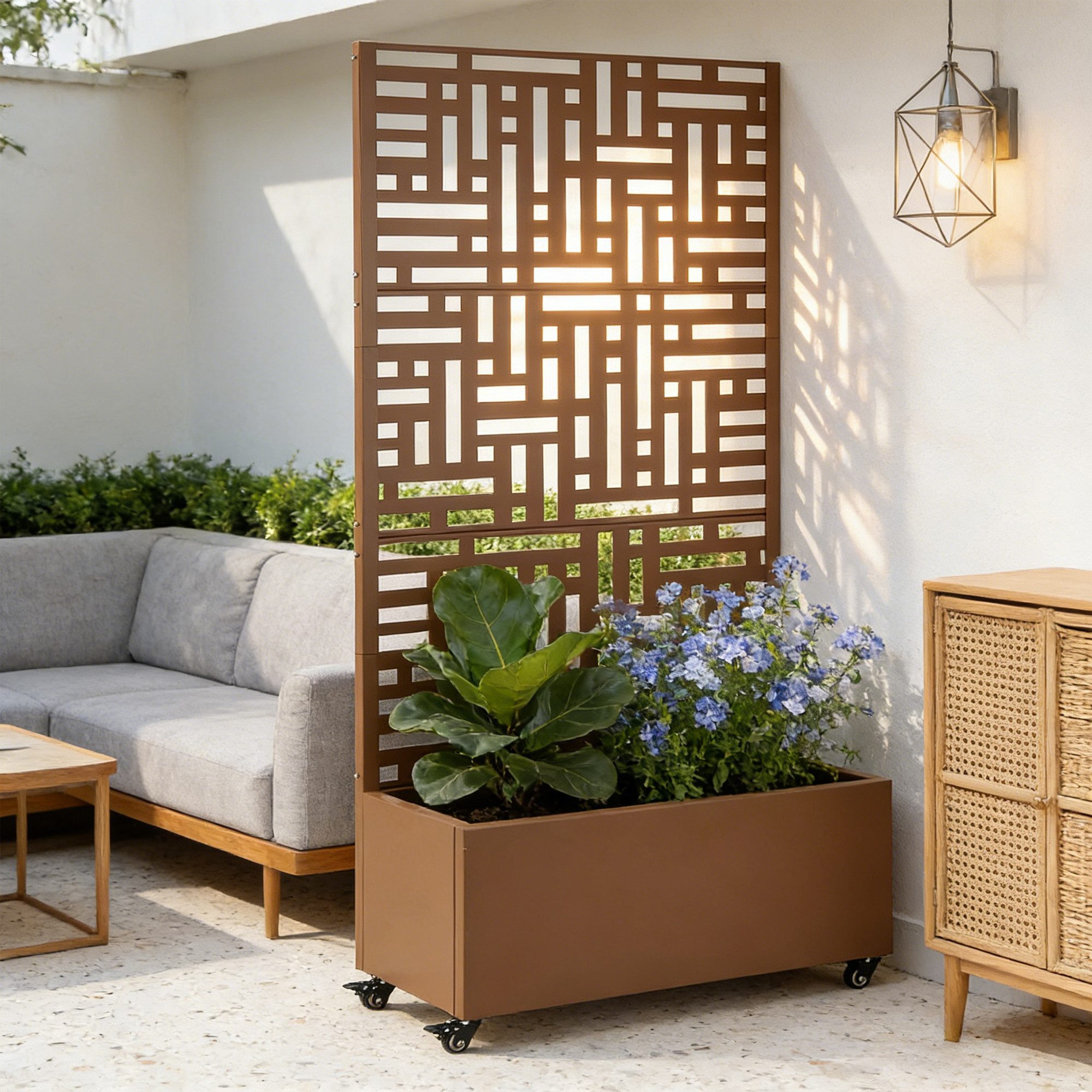 casa.pro Blumenkasten, mit Trennwand »Bernalda« mit Rollen Stahl 186x120x40 cm Braun