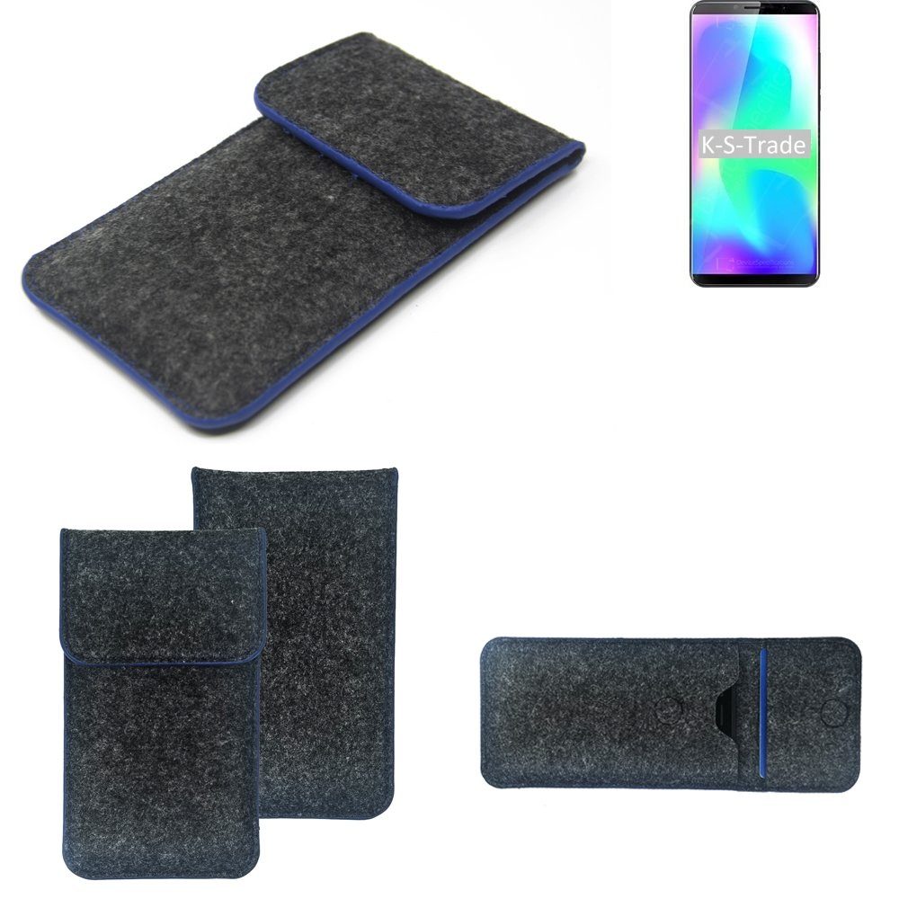 K-S-Trade Handyhülle, Handy-Hülle Schutz-Hülle kompatibel mit Cubot X19  Filztasche Pouch Tasche Case Sleeve Filzhülle dunkelgrau, blauer Rand