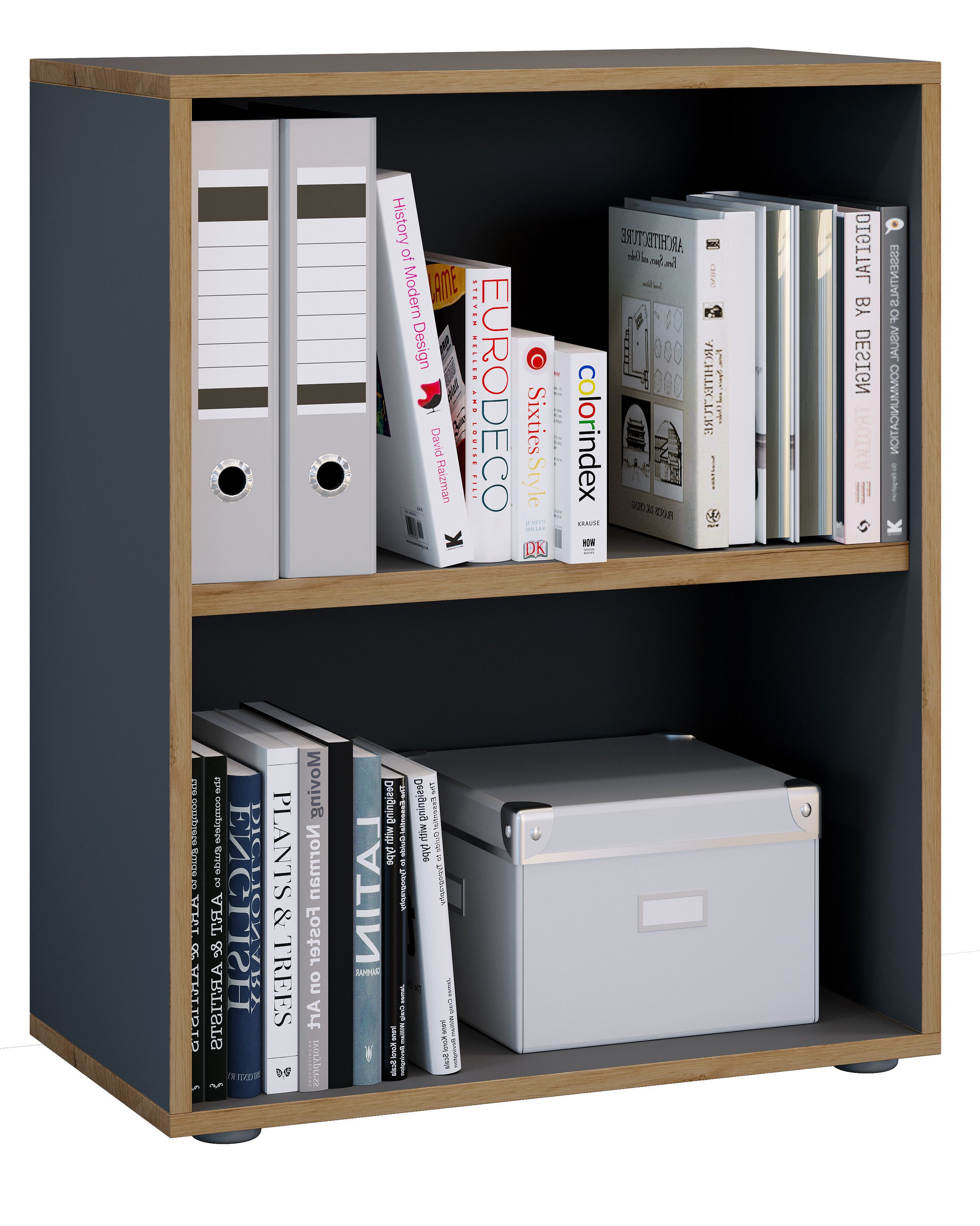 VCM Standregal Salia B. 60 x T. 33 x H. 74 cm, Offener Stauraum für Ordner, Akten und Bücher, 2 Fächer, Holzwerkstoff