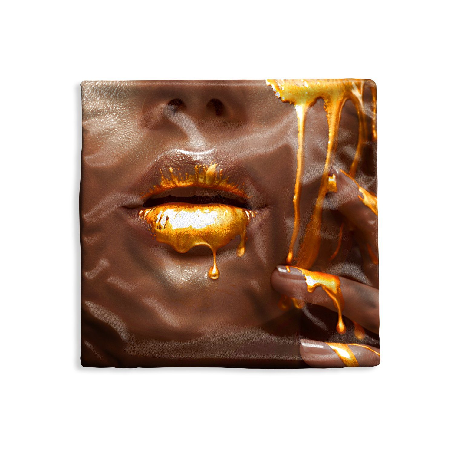 Dekokissen Frau - Gold - Lippen