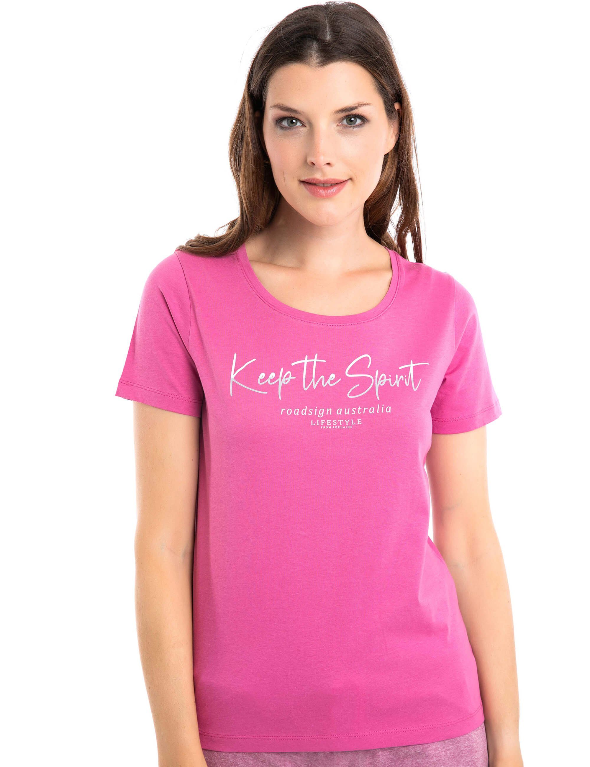 ROADSIGN australia T-Shirt Keep the Spirit (1-tlg) mit Rundhalsausschnitt & Logo-Print, 100 % Baumwolle pink