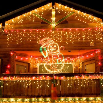 Salcar LED-Lichtervorhang LED Lichterkette Outdoor Eisregen Lichtervorhang Weihnachten Warmweiß, 8 Modi und Memory-Funktion, Wasserdicht, 10m