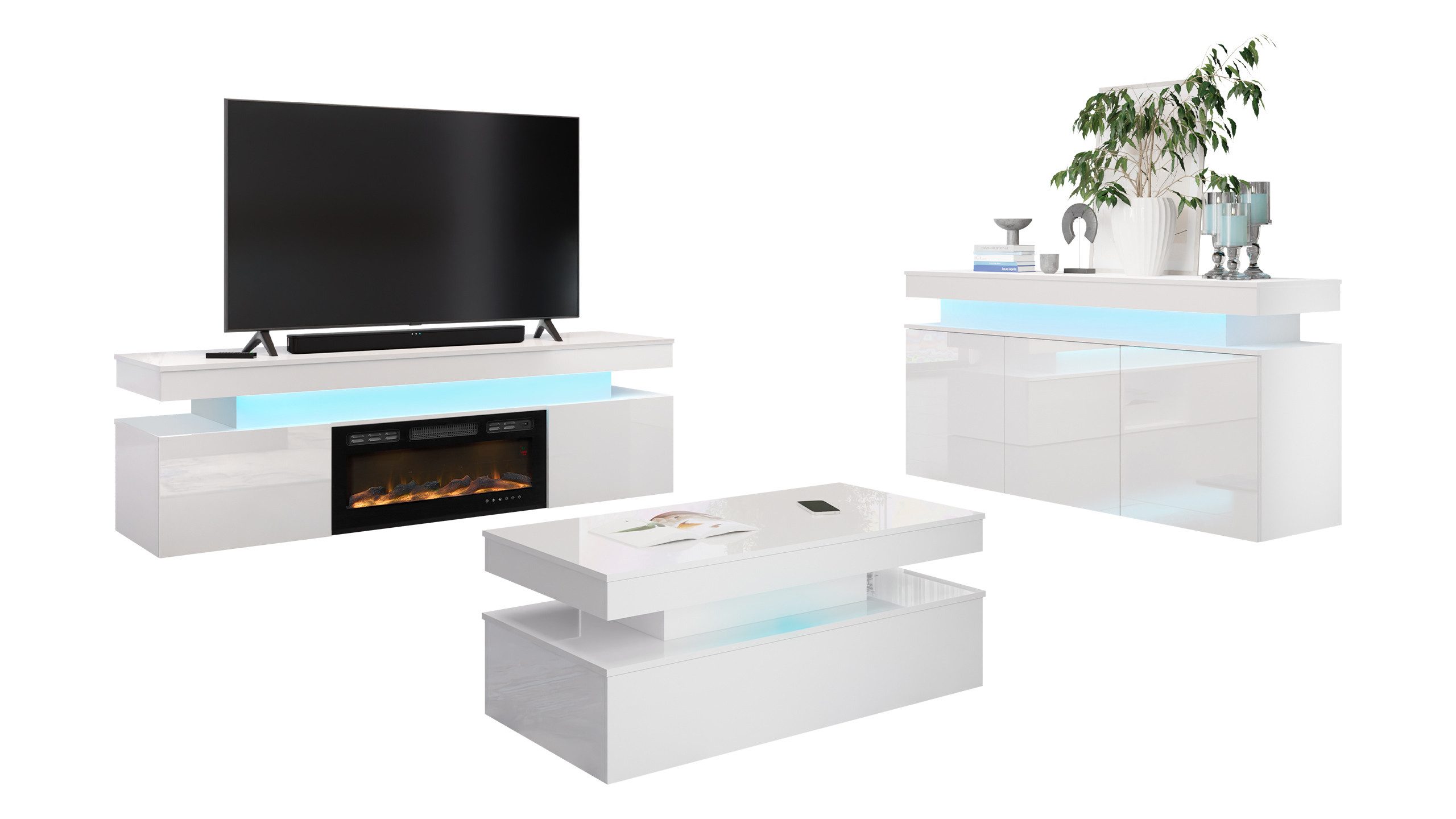 MIRJAN24 Wohnzimmer-Set Glossa II, (3er-Set, Kommode, günstig online kaufen